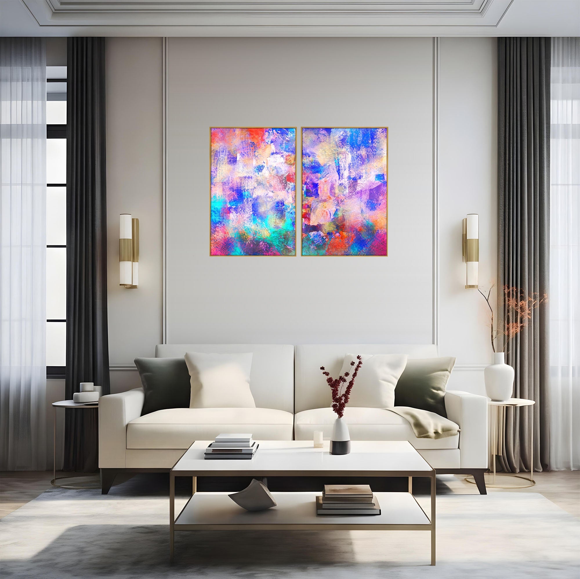 Set 2 Tablouri Canvas Premium LuxCanva® A2-1089, Multicolor, Abstract, Mixture Of Colors, Culori Vibrante