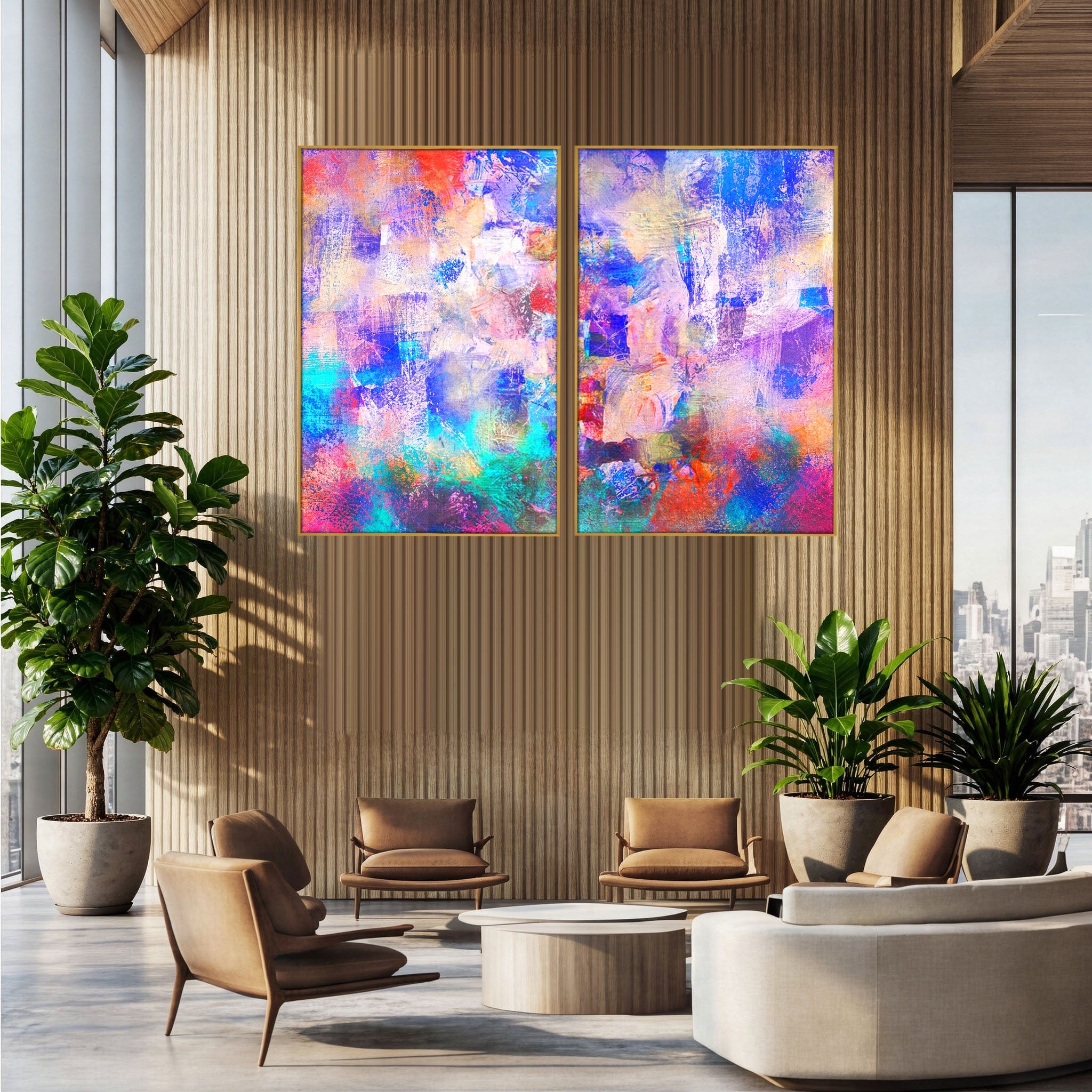 Set 2 Tablouri Canvas Premium LuxCanva® A2-1089, Multicolor, Abstract, Mixture Of Colors, Culori Vibrante