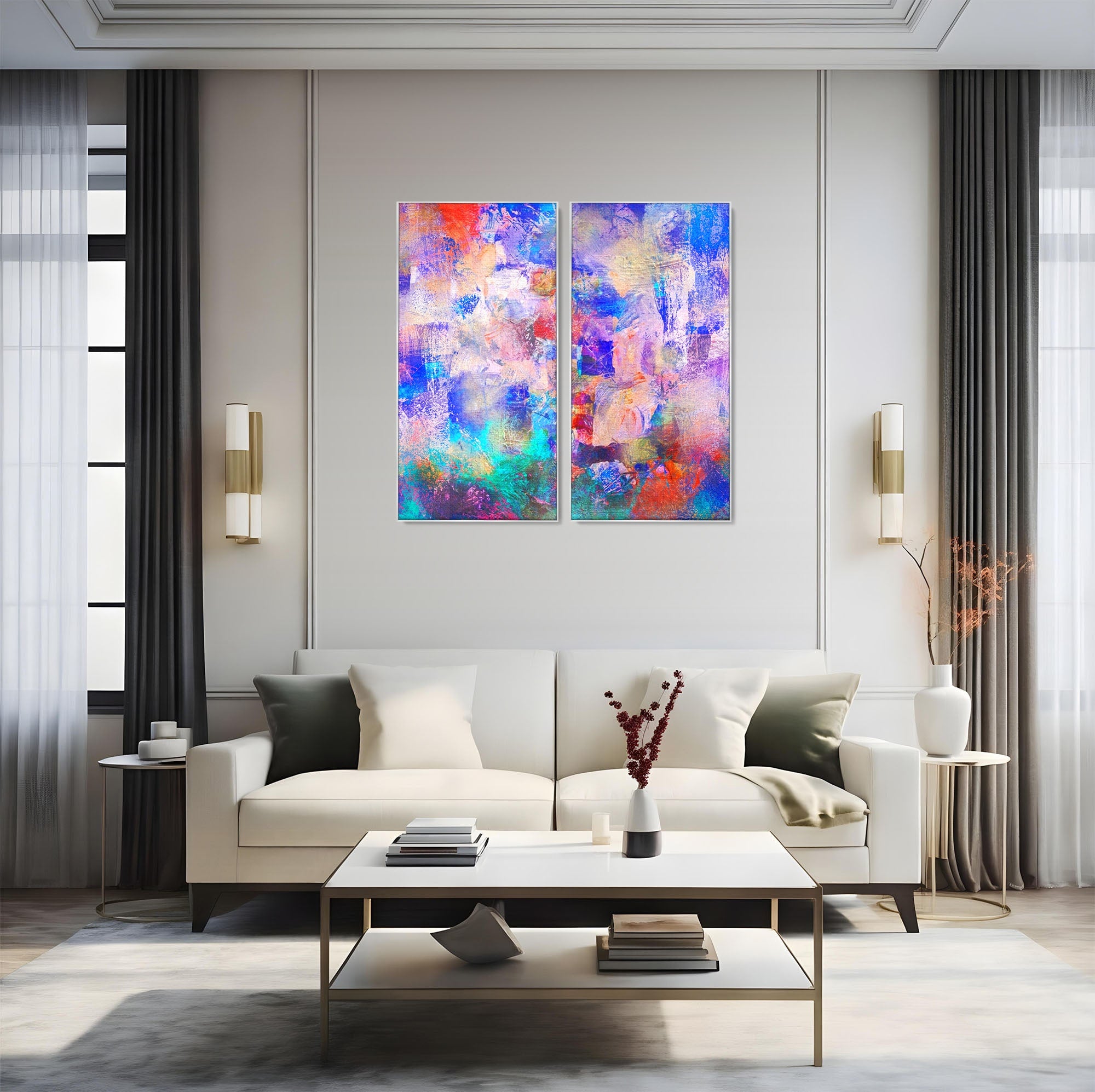 Set 2 Tablouri Canvas Premium LuxCanva® A2-1089, Multicolor, Abstract, Mixture Of Colors, Culori Vibrante