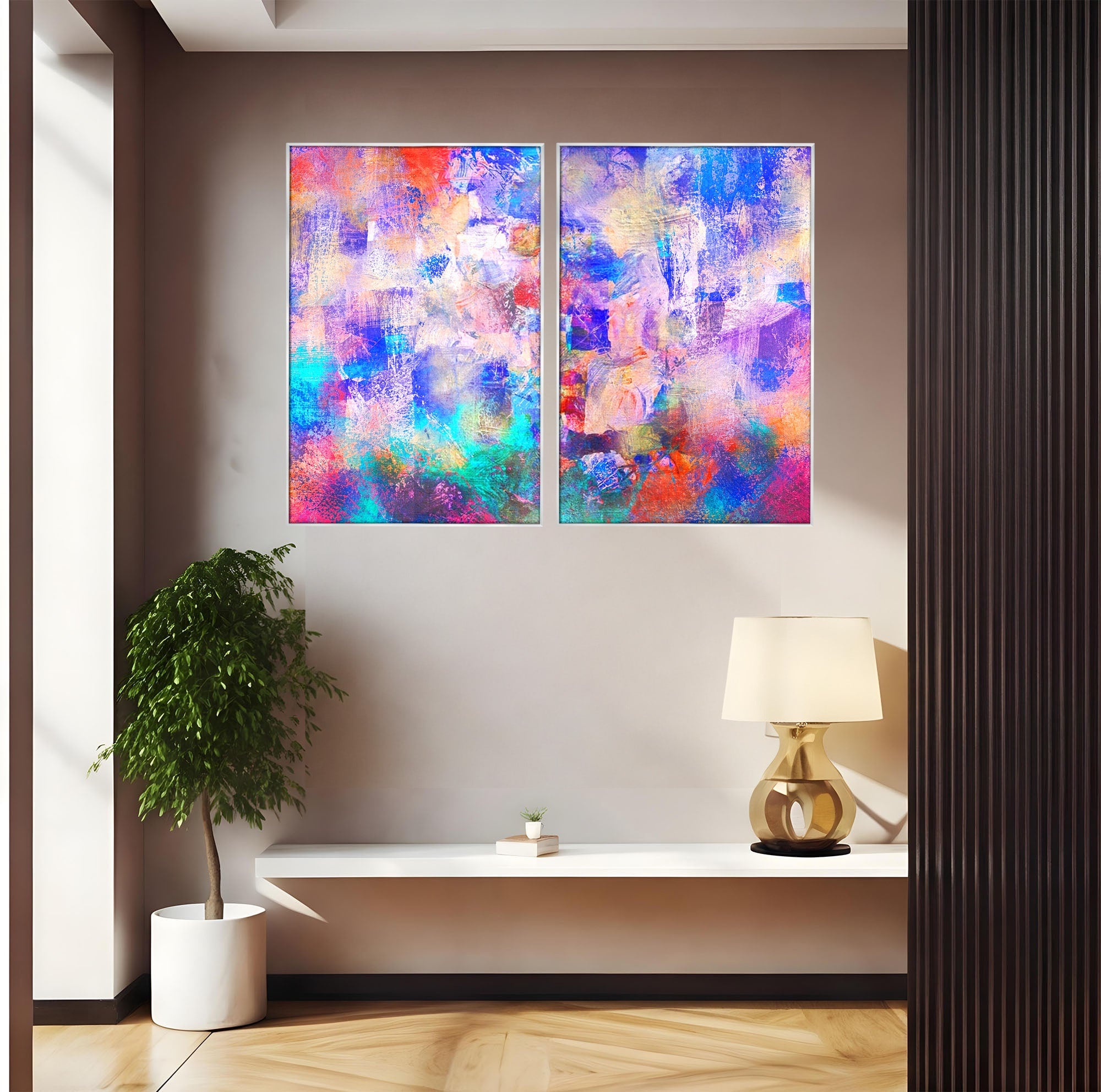 Set 2 Tablouri Canvas Premium LuxCanva® A2-1089, Multicolor, Abstract, Mixture Of Colors, Culori Vibrante