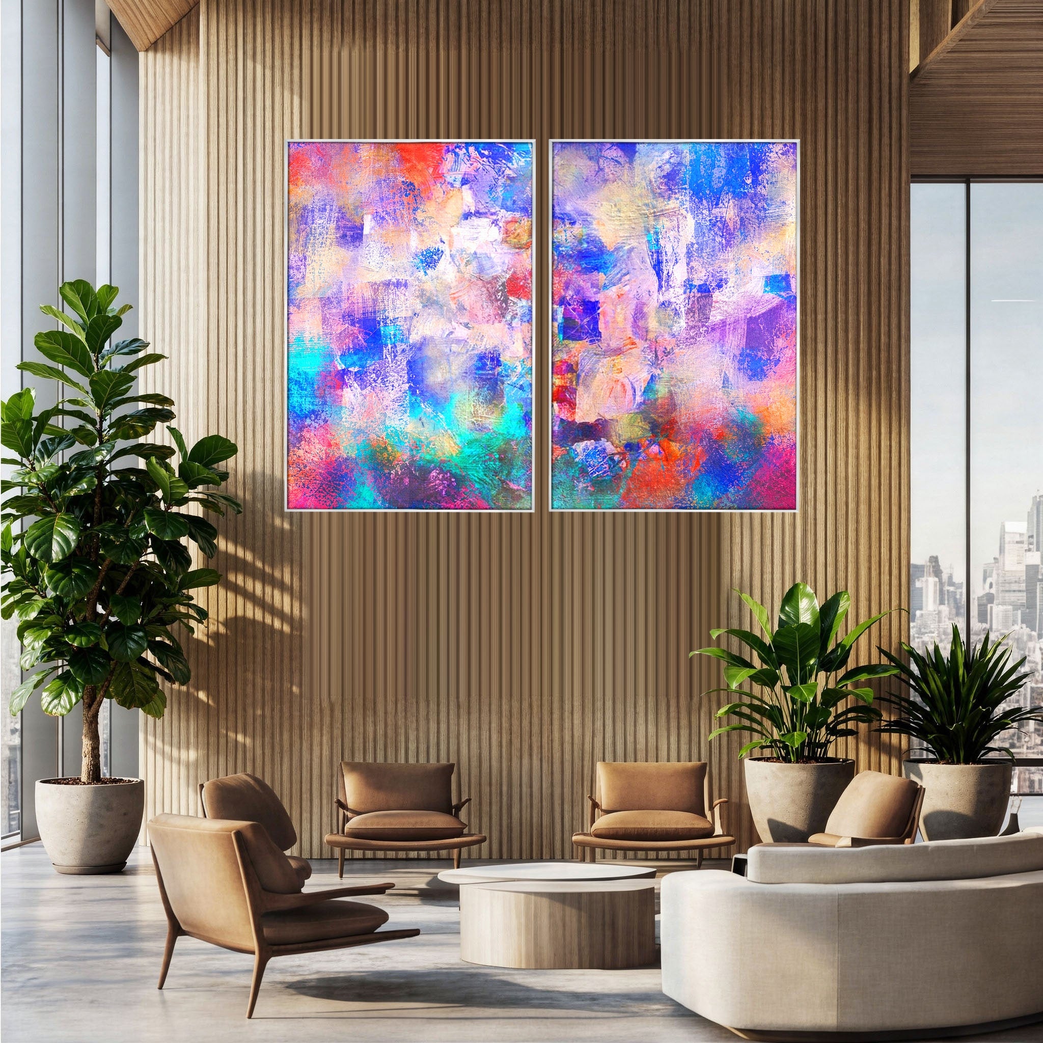 Set 2 Tablouri Canvas Premium LuxCanva® A2-1089, Multicolor, Abstract, Mixture Of Colors, Culori Vibrante