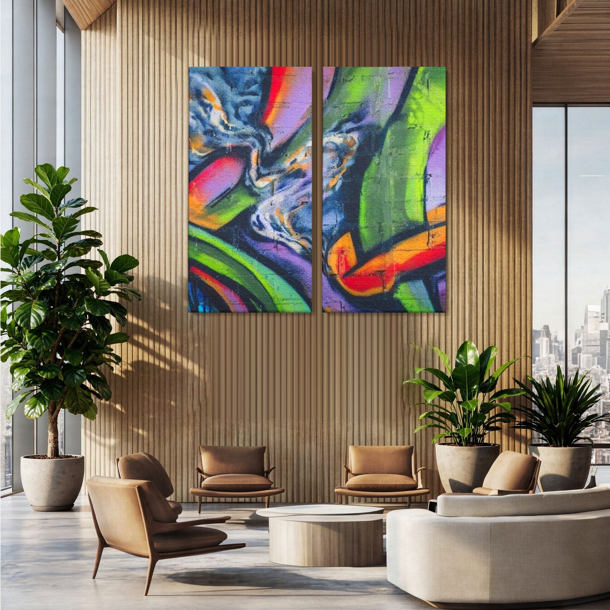 Set 2 Tablouri Canvas Premium LuxCanva® A2-1090, Graffiti, Abstract, Street Art, Multicolor, Culori Vibrante