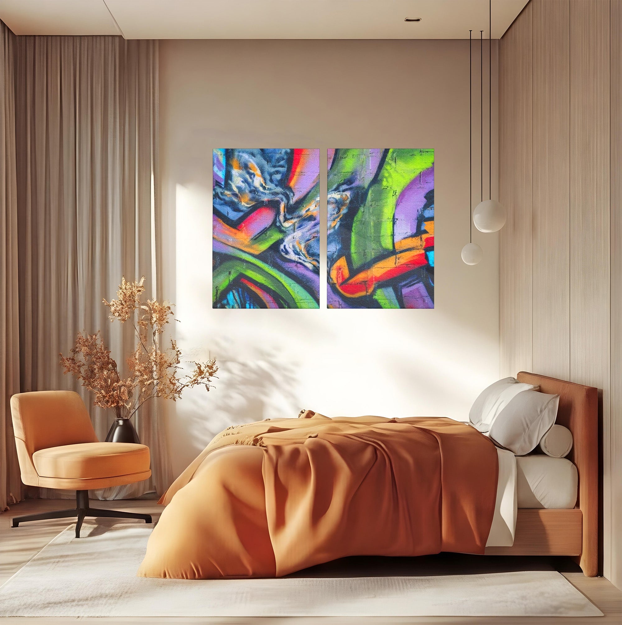 Set 2 Tablouri Canvas Premium LuxCanva® A2-1090, Graffiti, Abstract, Street Art, Multicolor, Culori Vibrante