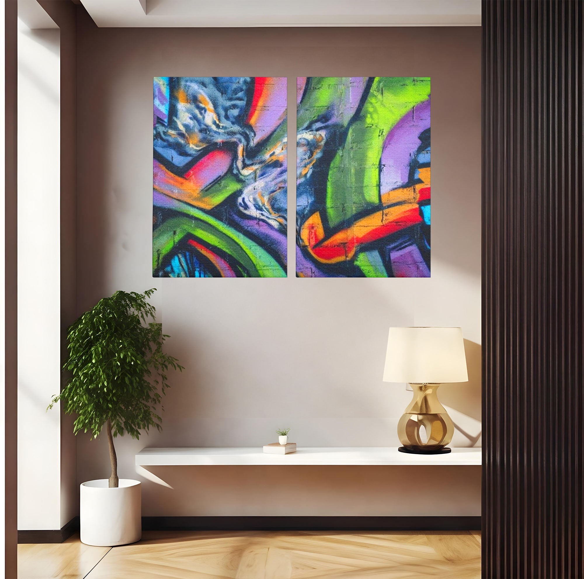 Set 2 Tablouri Canvas Premium LuxCanva® A2-1090, Graffiti, Abstract, Street Art, Multicolor, Culori Vibrante