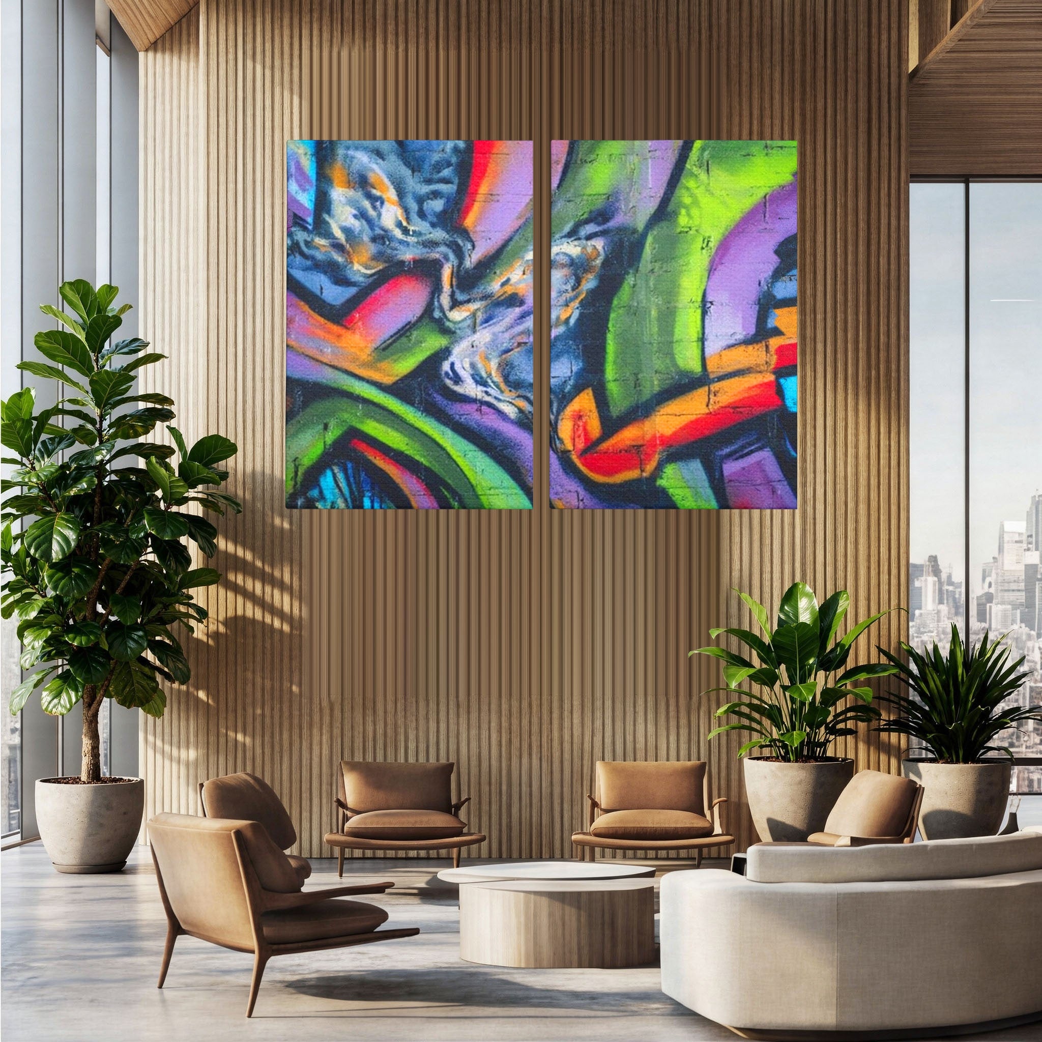 Set 2 Tablouri Canvas Premium LuxCanva® A2-1090, Graffiti, Abstract, Street Art, Multicolor, Culori Vibrante