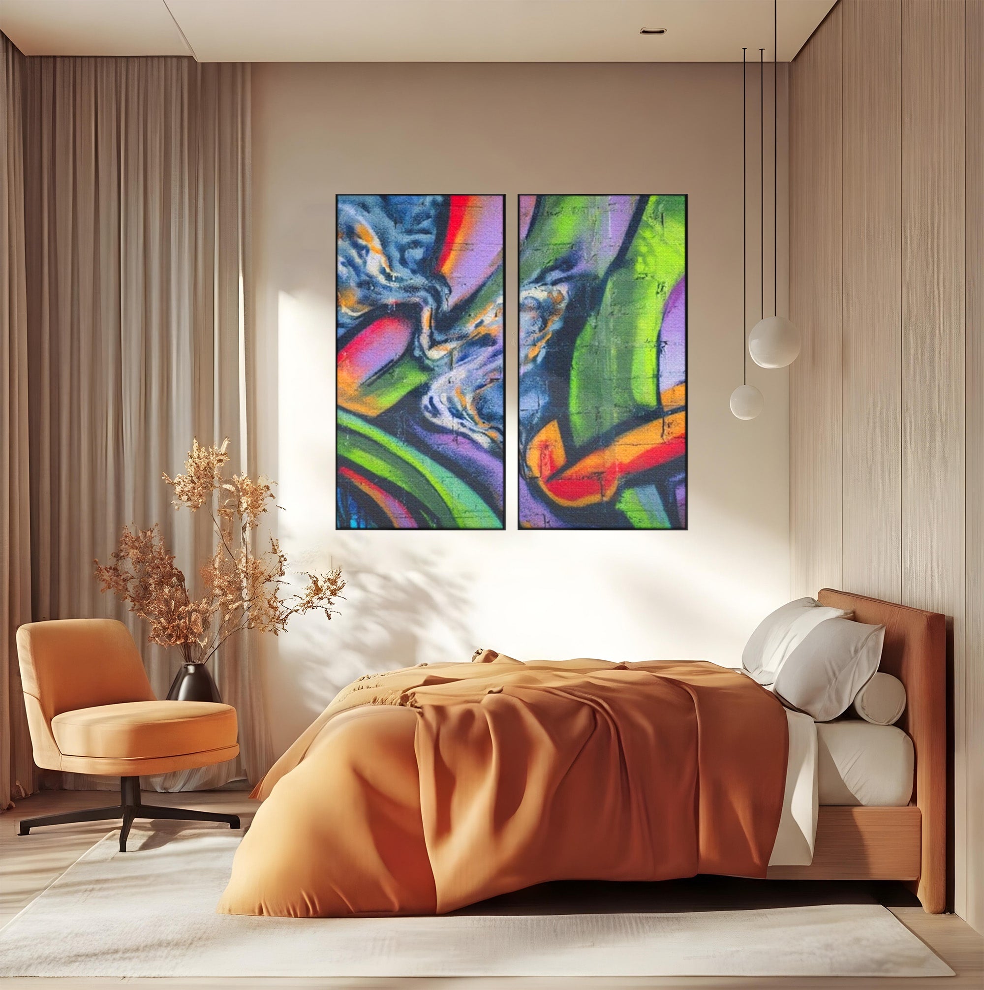 Set 2 Tablouri Canvas Premium LuxCanva® A2-1090, Graffiti, Abstract, Street Art, Multicolor, Culori Vibrante