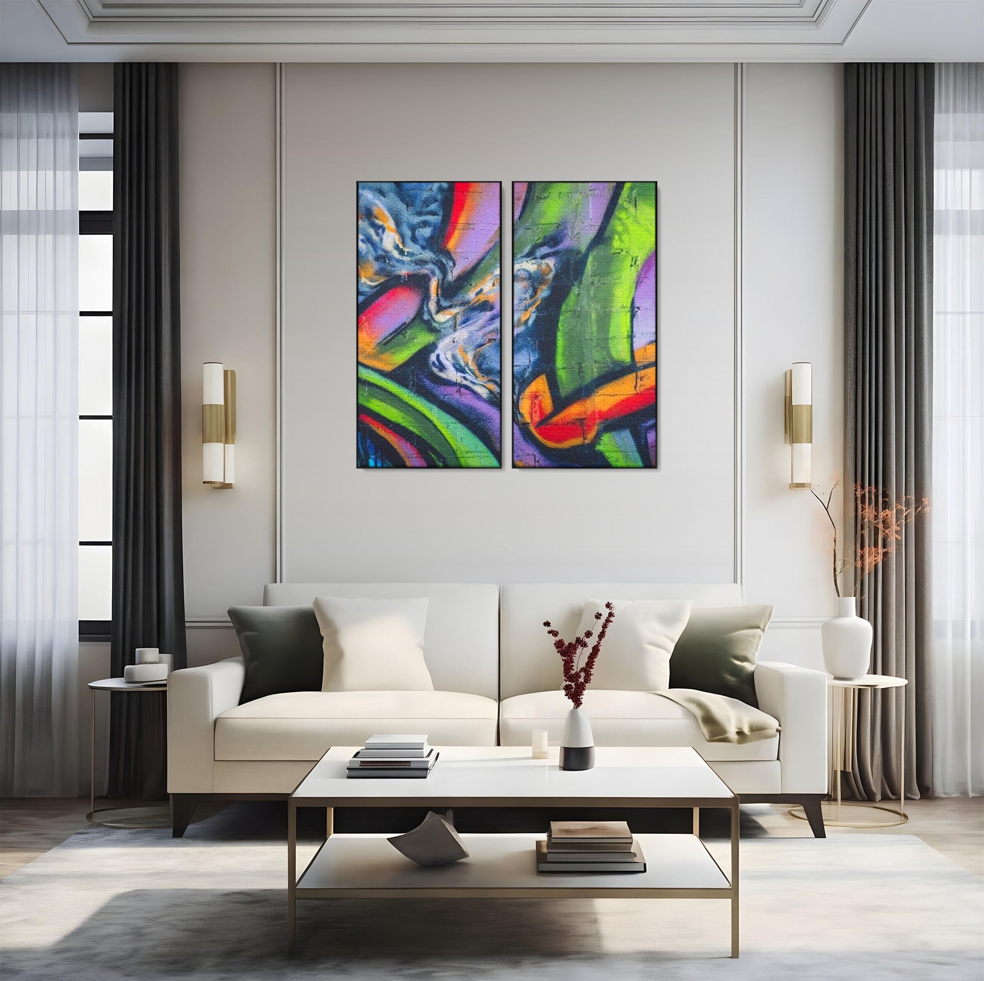 Set 2 Tablouri Canvas Premium LuxCanva® A2-1090, Graffiti, Abstract, Street Art, Multicolor, Culori Vibrante