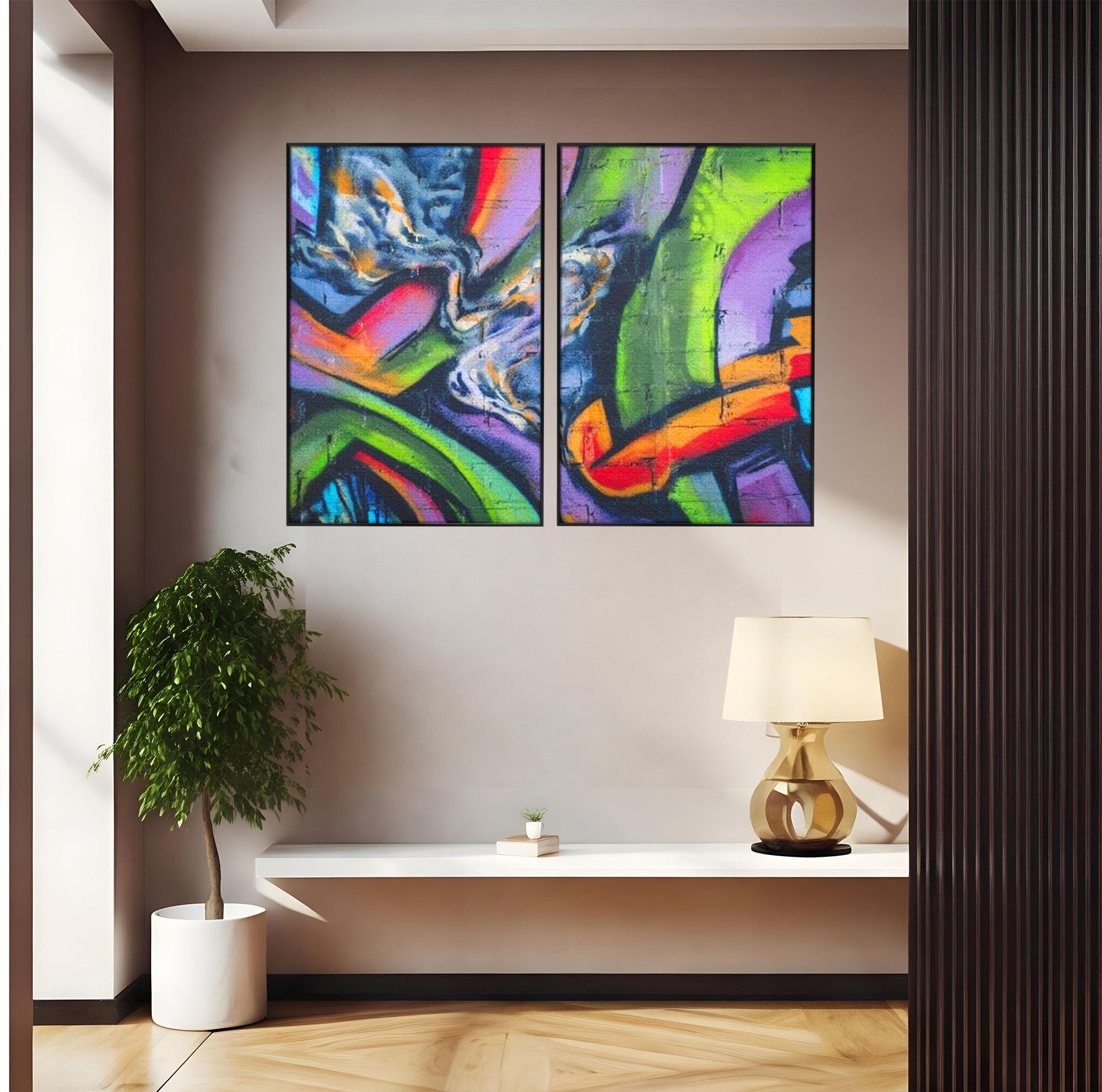 Set 2 Tablouri Canvas Premium LuxCanva® A2-1090, Graffiti, Abstract, Street Art, Multicolor, Culori Vibrante