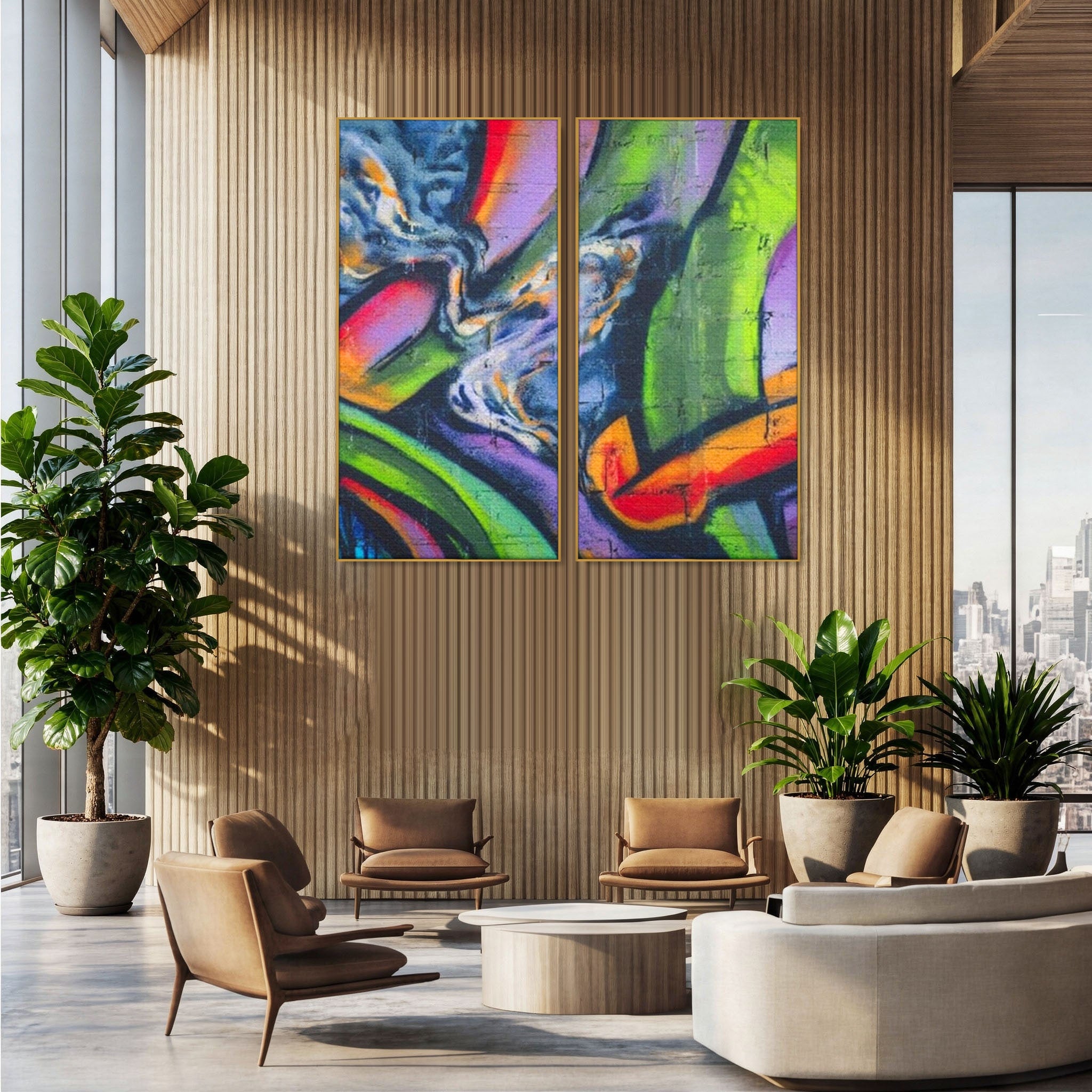 Set 2 Tablouri Canvas Premium LuxCanva® A2-1090, Graffiti, Abstract, Street Art, Multicolor, Culori Vibrante