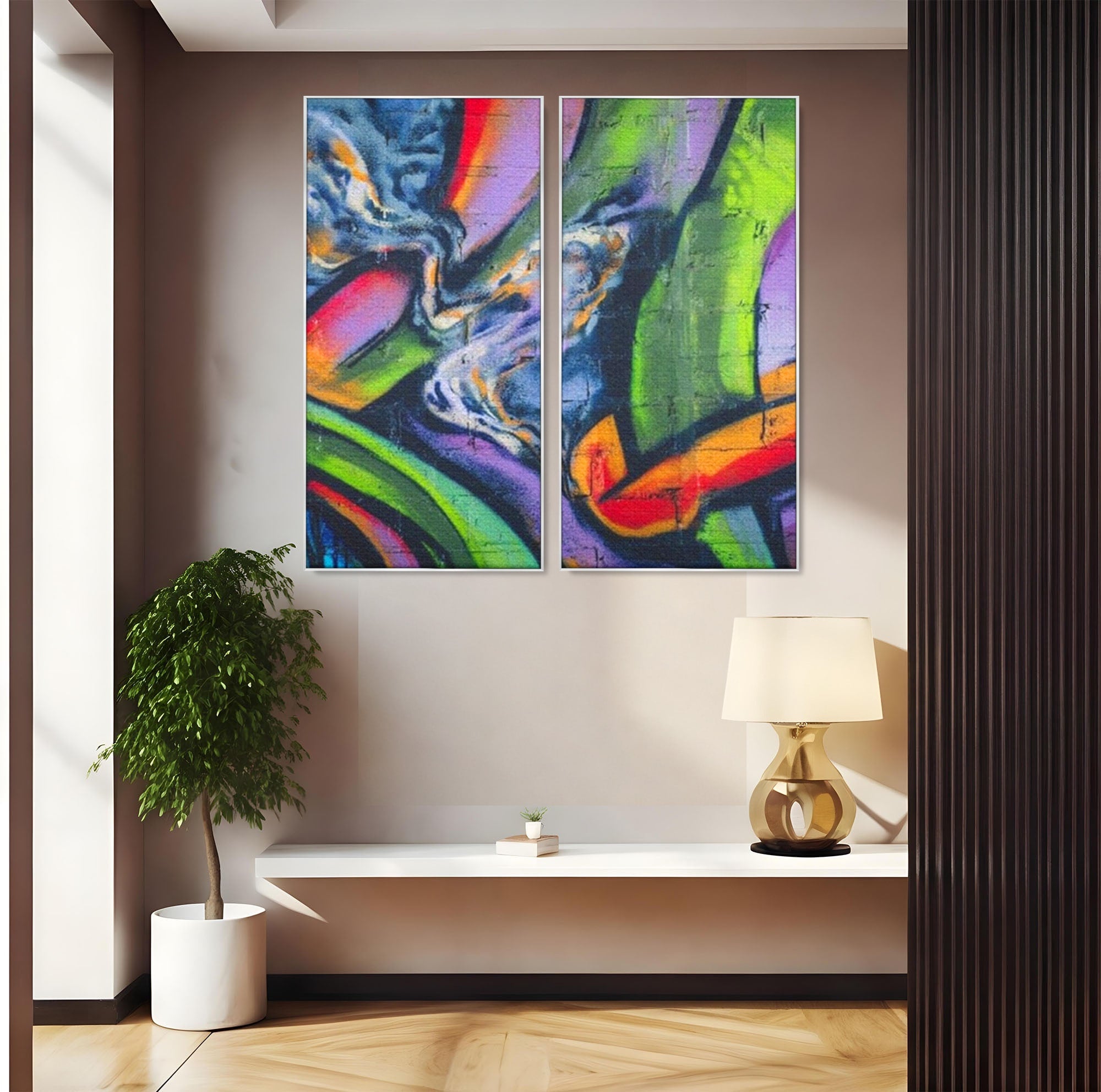 Set 2 Tablouri Canvas Premium LuxCanva® A2-1090, Graffiti, Abstract, Street Art, Multicolor, Culori Vibrante