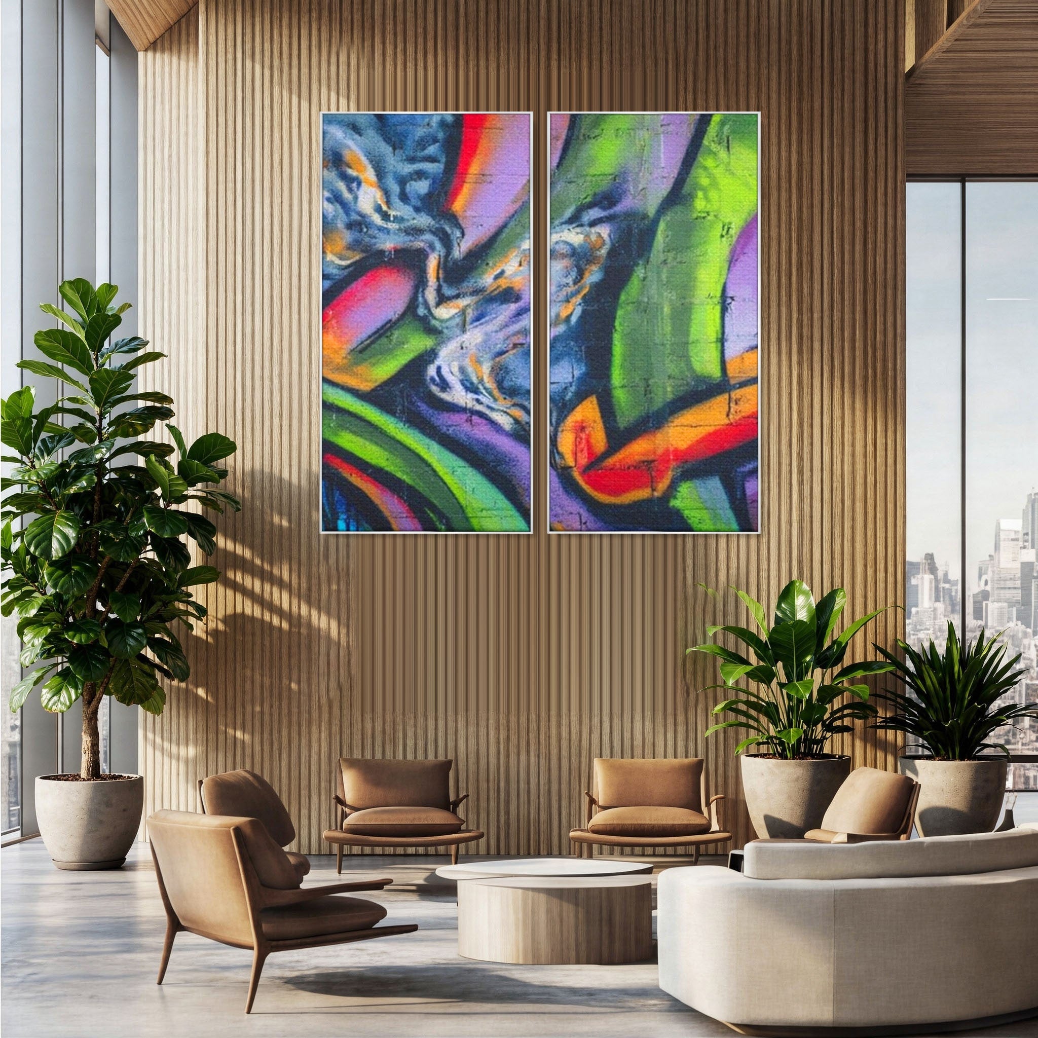 Set 2 Tablouri Canvas Premium LuxCanva® A2-1090, Graffiti, Abstract, Street Art, Multicolor, Culori Vibrante