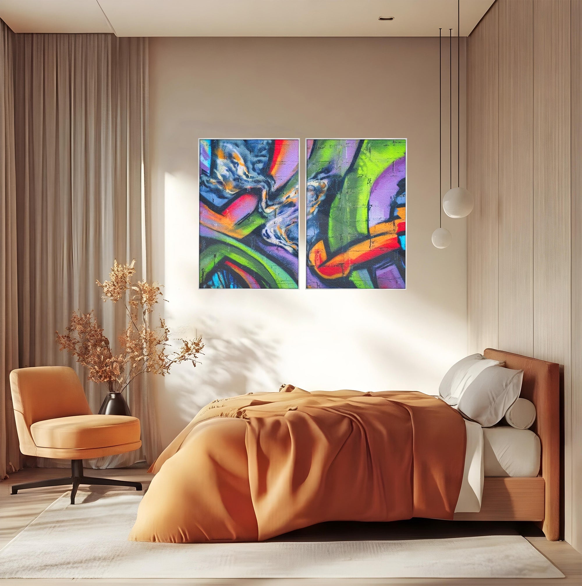 Set 2 Tablouri Canvas Premium LuxCanva® A2-1090, Graffiti, Abstract, Street Art, Multicolor, Culori Vibrante