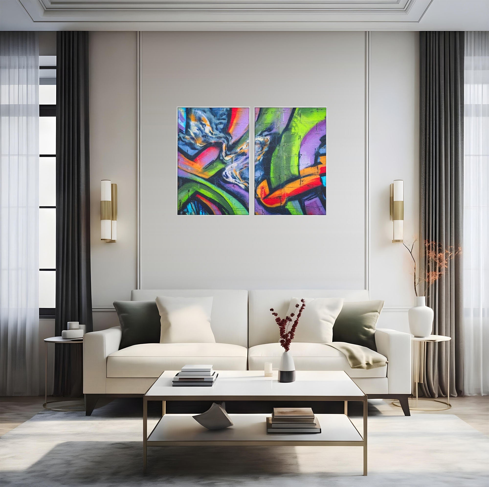 Set 2 Tablouri Canvas Premium LuxCanva® A2-1090, Graffiti, Abstract, Street Art, Multicolor, Culori Vibrante
