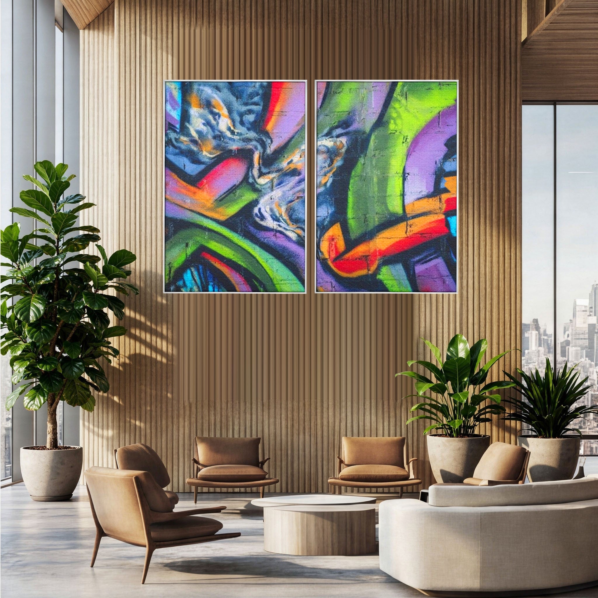 Set 2 Tablouri Canvas Premium LuxCanva® A2-1090, Graffiti, Abstract, Street Art, Multicolor, Culori Vibrante
