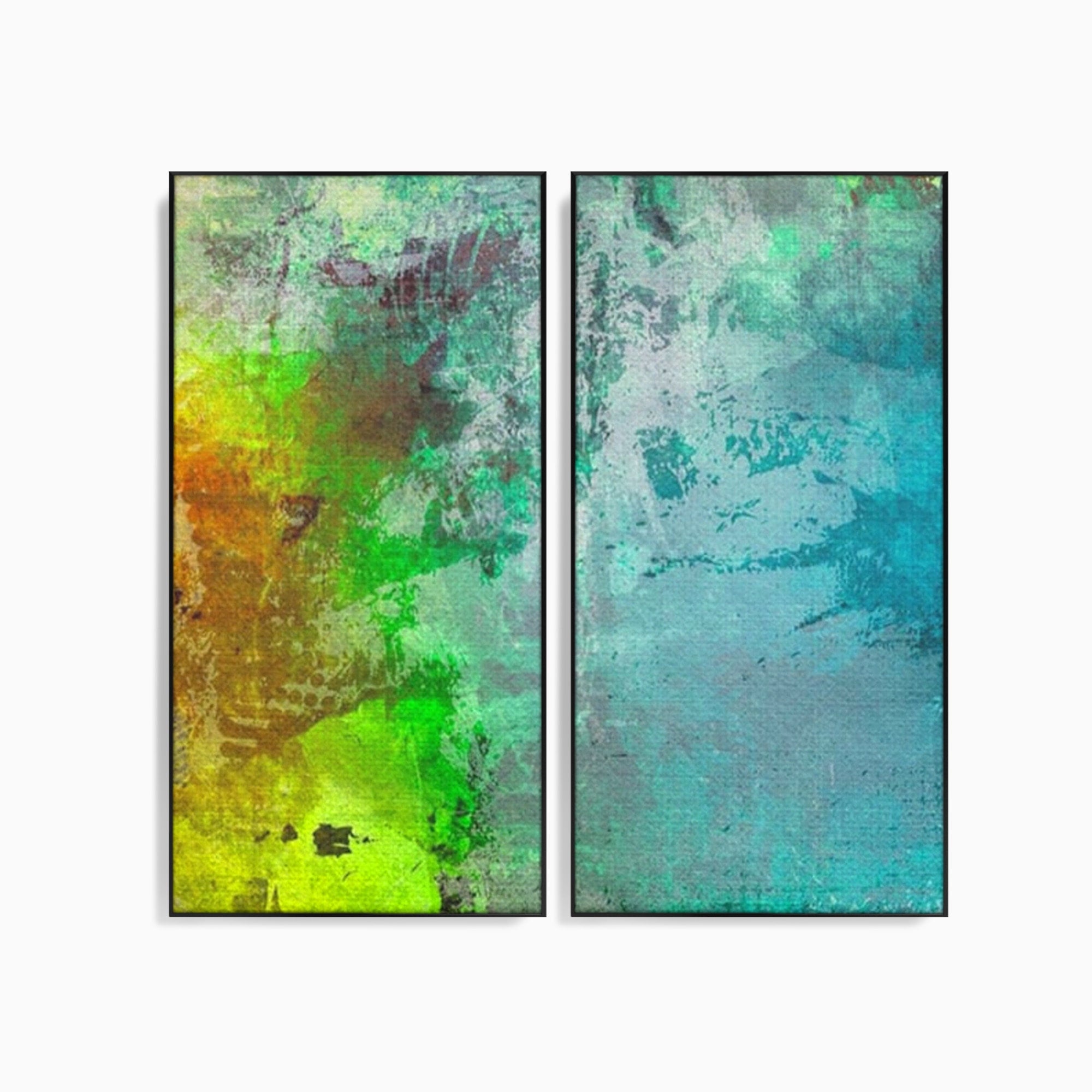 Set 2 Tablouri Canvas Premium LuxCanva® A2-1091, Colorful Green, Abstract, Verde, Blue, Multicolor, Culori Vibrante