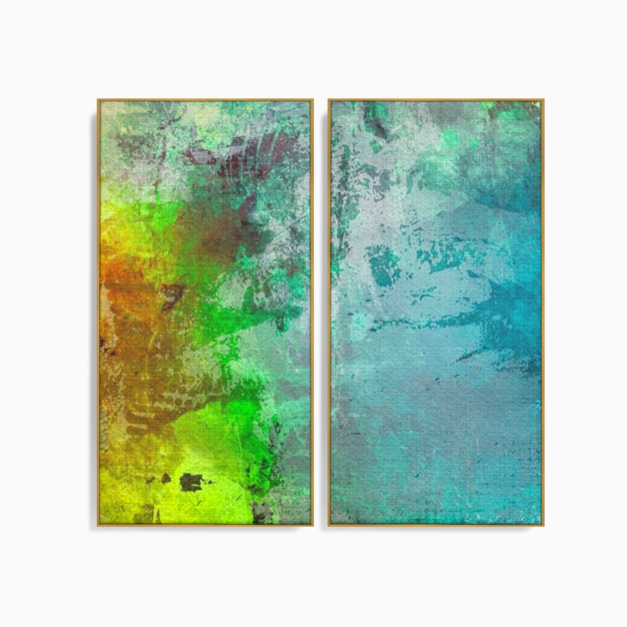Set 2 Tablouri Canvas Premium LuxCanva® A2-1091, Colorful Green, Abstract, Verde, Blue, Multicolor, Culori Vibrante