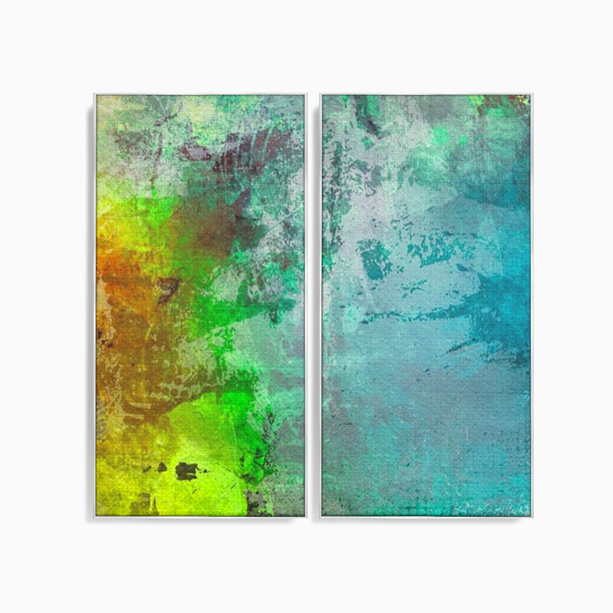 Set 2 Tablouri Canvas Premium LuxCanva® A2-1091, Colorful Green, Abstract, Verde, Blue, Multicolor, Culori Vibrante