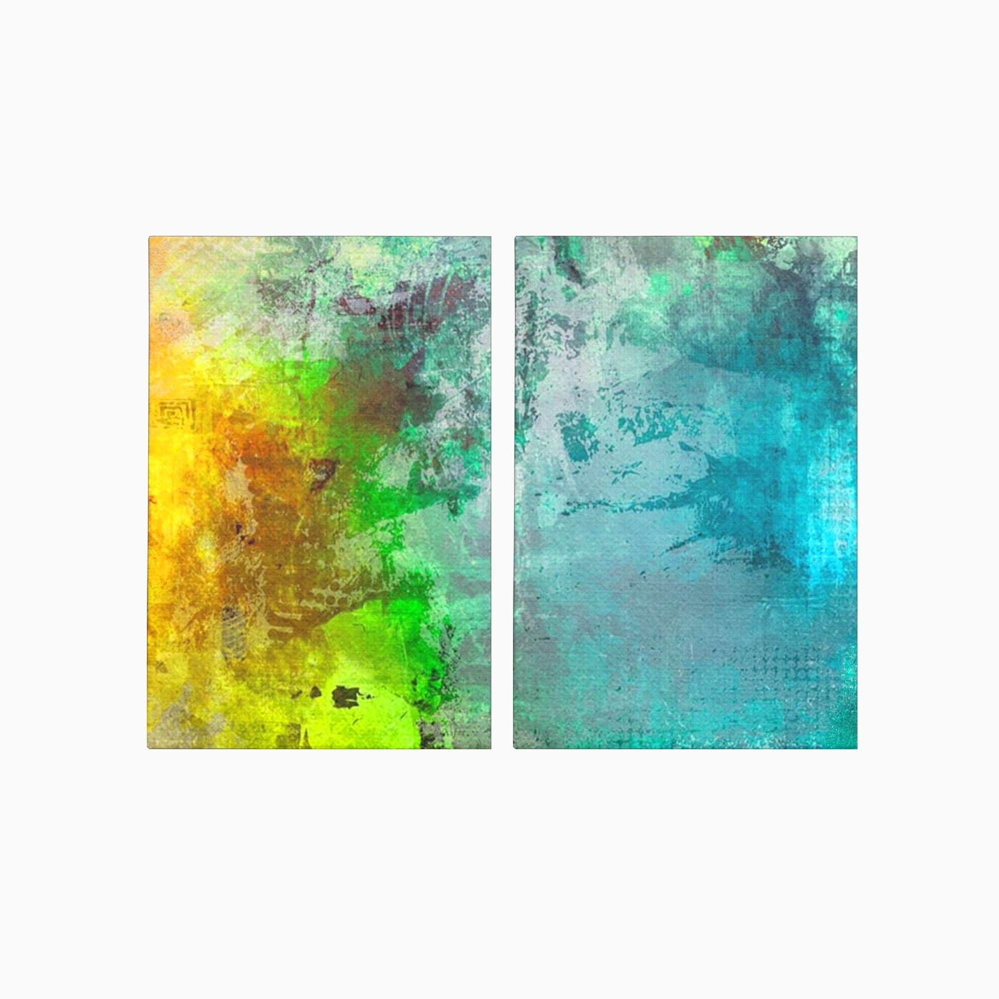 Set 2 Tablouri Canvas Premium LuxCanva® A2-1091, Colorful Green, Abstract, Verde, Blue, Multicolor, Culori Vibrante