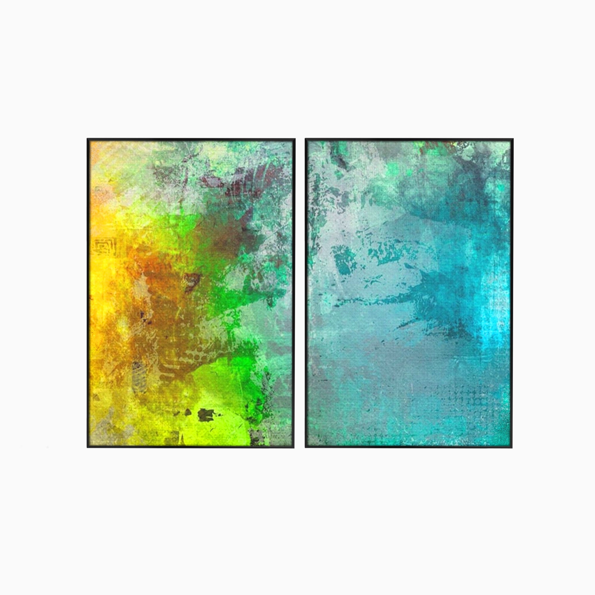 Set 2 Tablouri Canvas Premium LuxCanva® A2-1091, Colorful Green, Abstract, Verde, Blue, Multicolor, Culori Vibrante