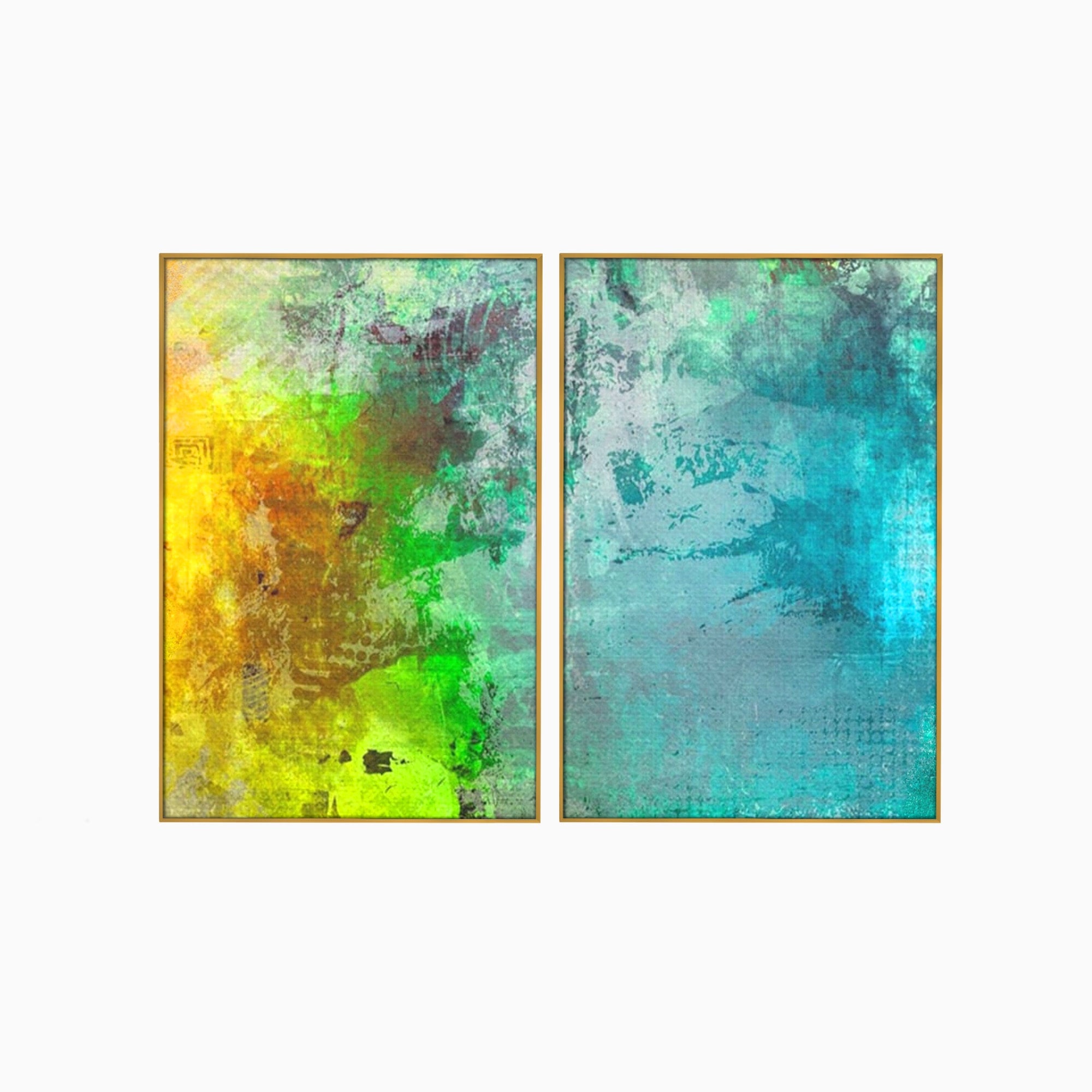 Set 2 Tablouri Canvas Premium LuxCanva® A2-1091, Colorful Green, Abstract, Verde, Blue, Multicolor, Culori Vibrante
