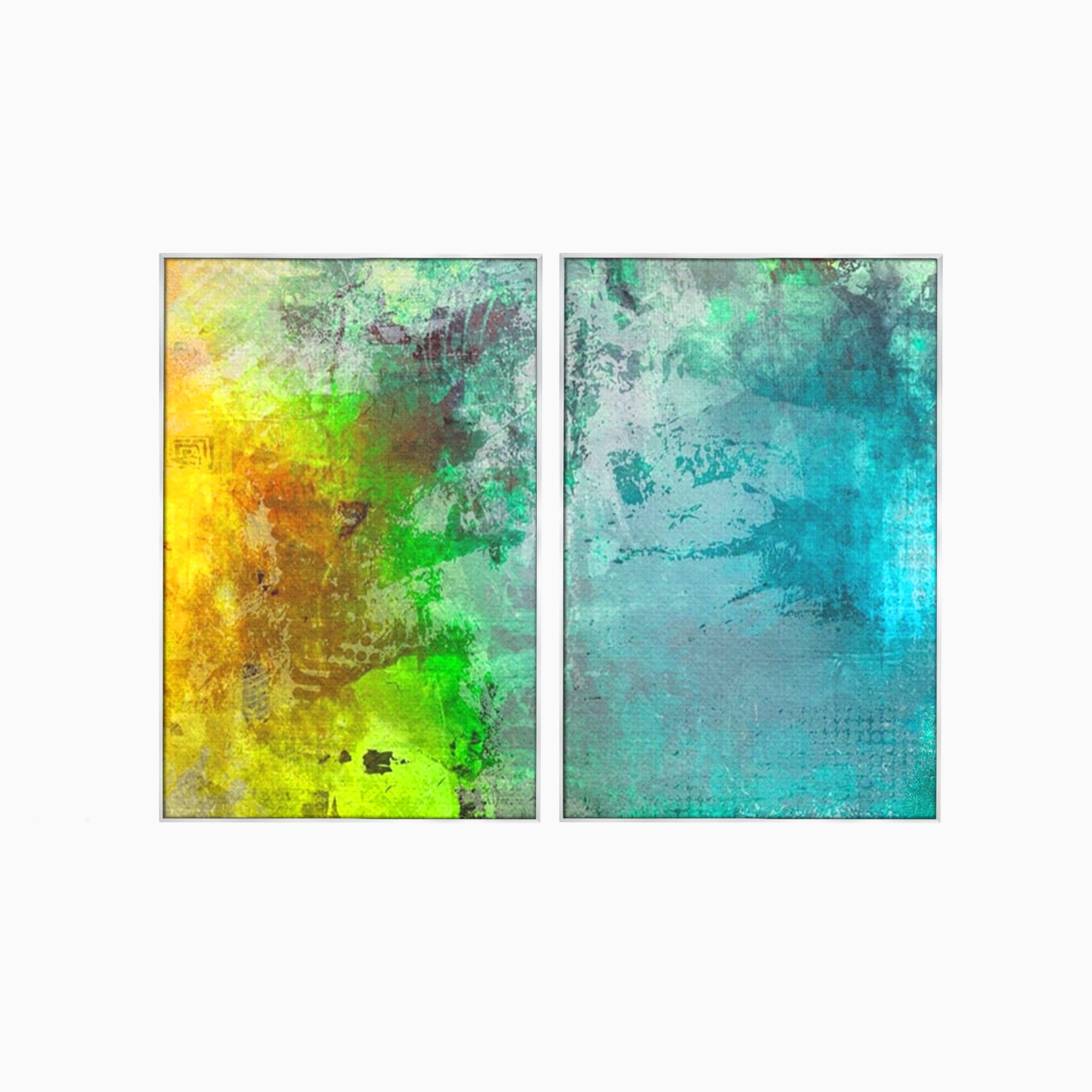 Set 2 Tablouri Canvas Premium LuxCanva® A2-1091, Colorful Green, Abstract, Verde, Blue, Multicolor, Culori Vibrante