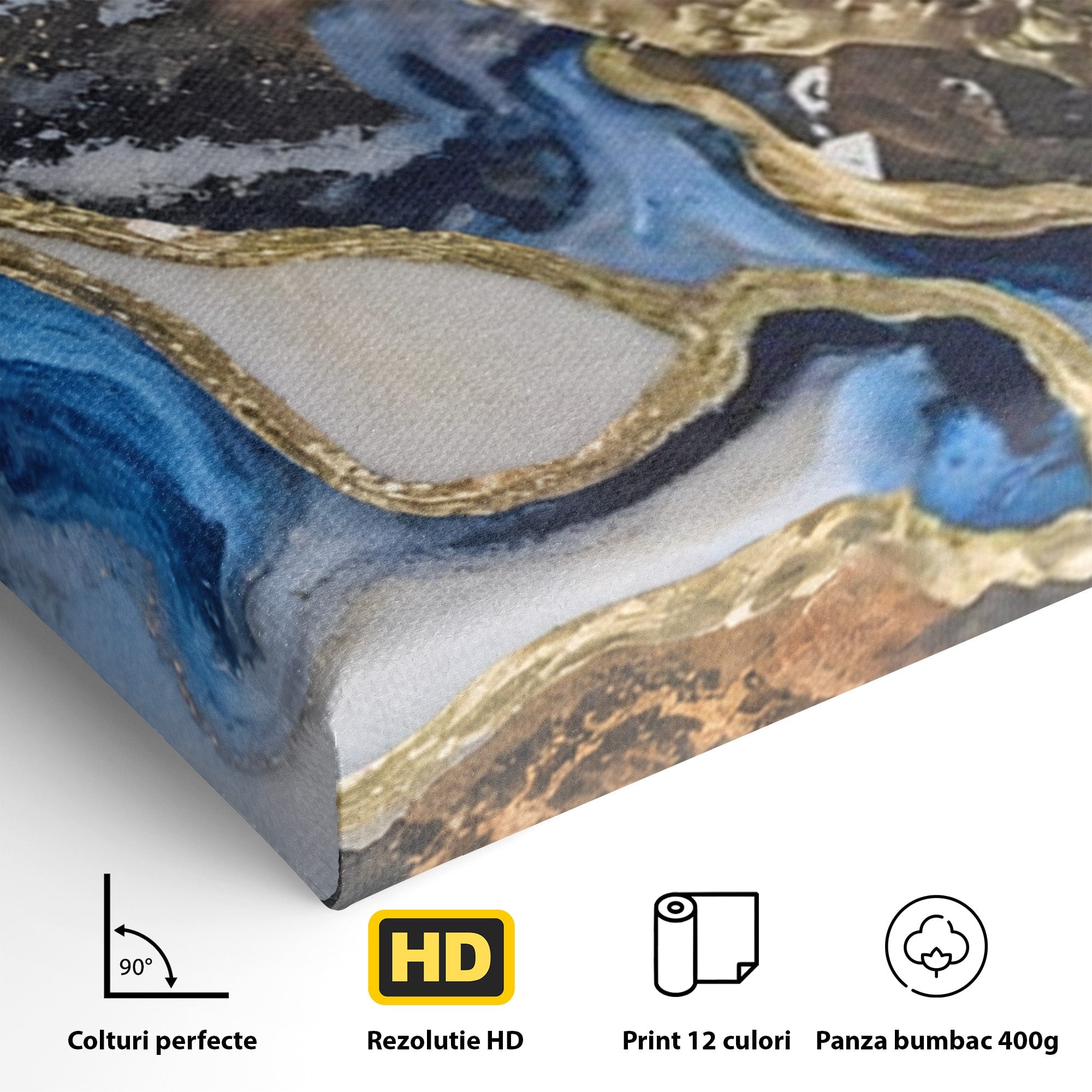 Set 2 Tablouri Canvas Premium LuxCanva® A2-1130, Marmura Albastra, Abstract, Auriu, Colorat, Arta, Culori Vibrante