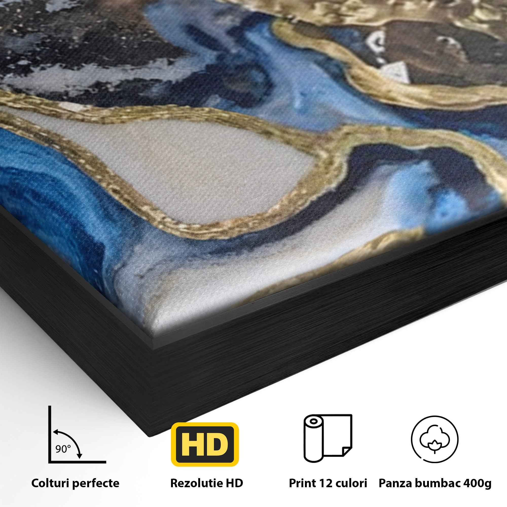 Set 2 Tablouri Canvas Premium LuxCanva® A2-1130, Marmura Albastra, Abstract, Auriu, Colorat, Arta, Culori Vibrante