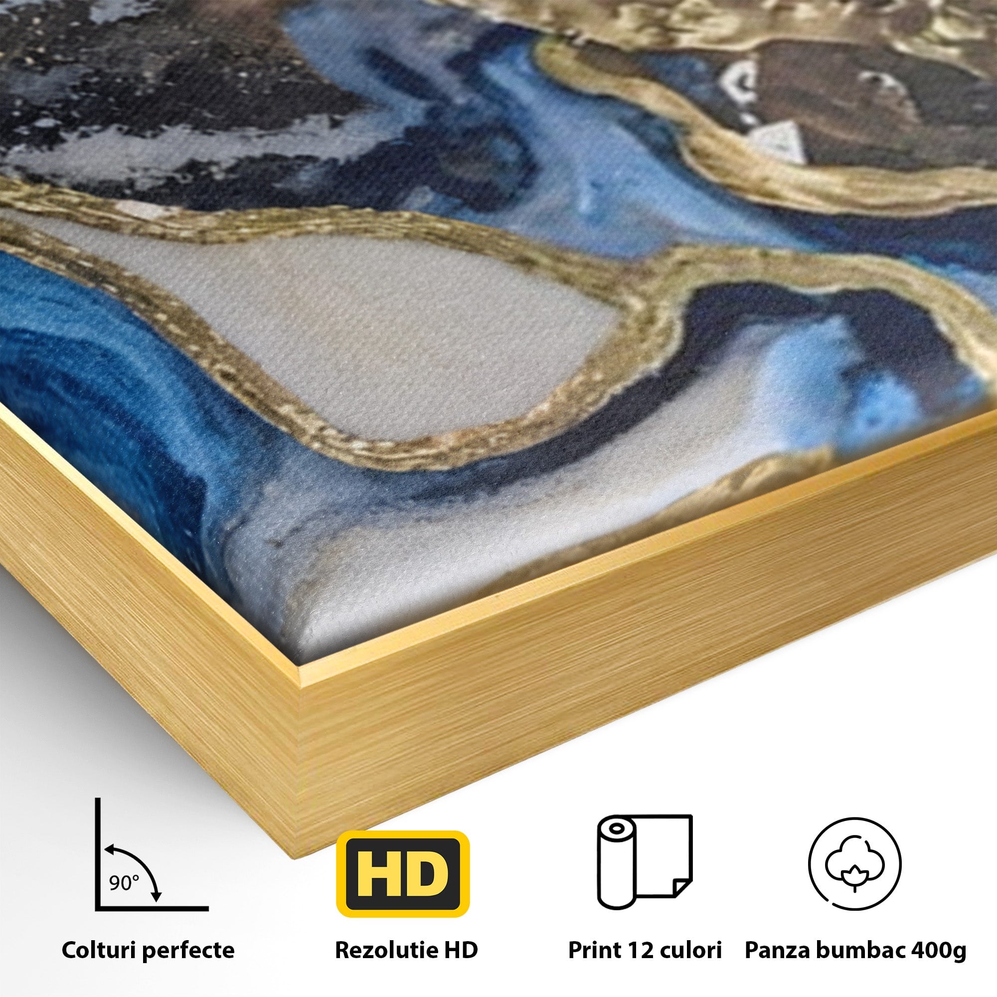Set 2 Tablouri Canvas Premium LuxCanva® A2-1130, Marmura Albastra, Abstract, Auriu, Colorat, Arta, Culori Vibrante