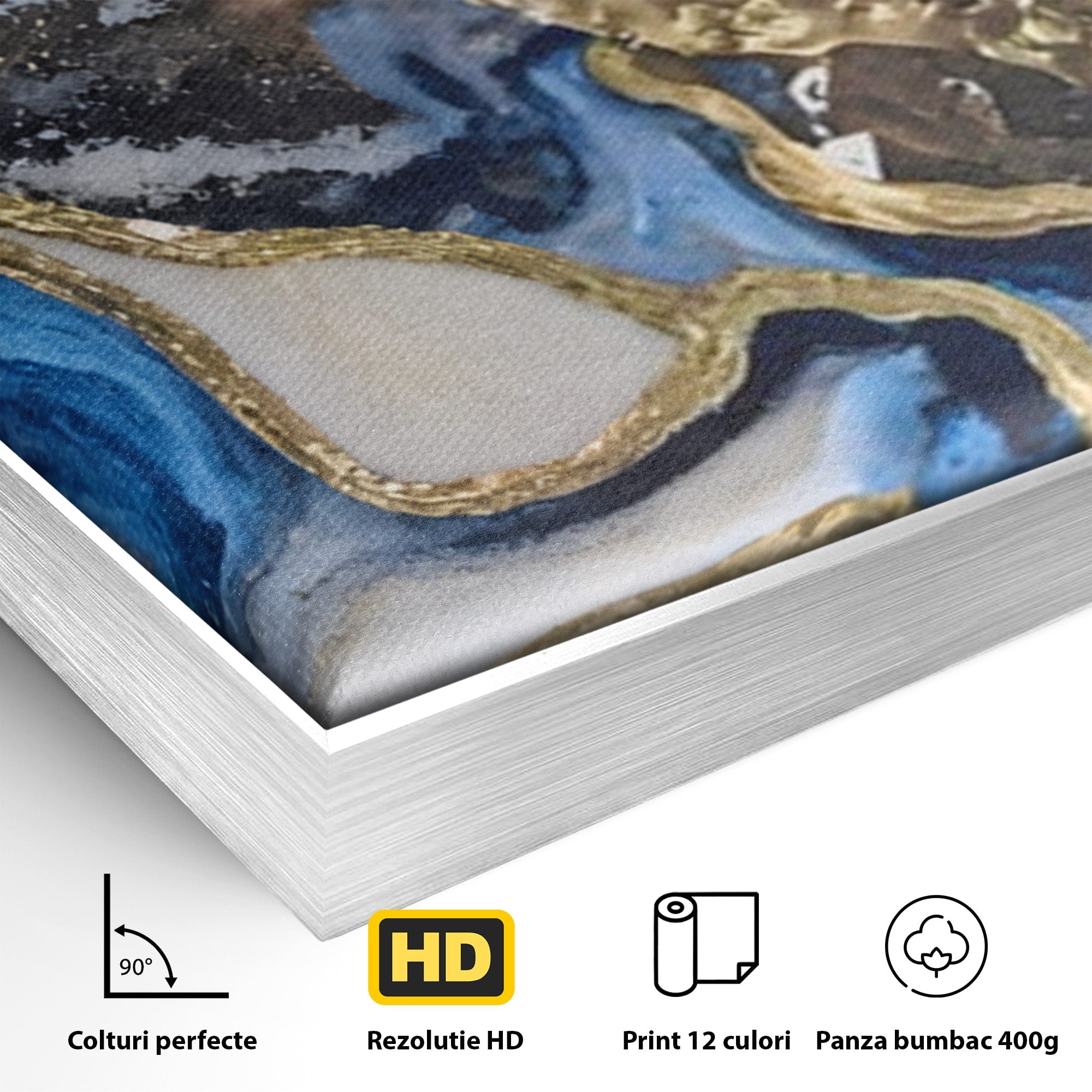 Set 2 Tablouri Canvas Premium LuxCanva® A2-1130, Marmura Albastra, Abstract, Auriu, Colorat, Arta, Culori Vibrante