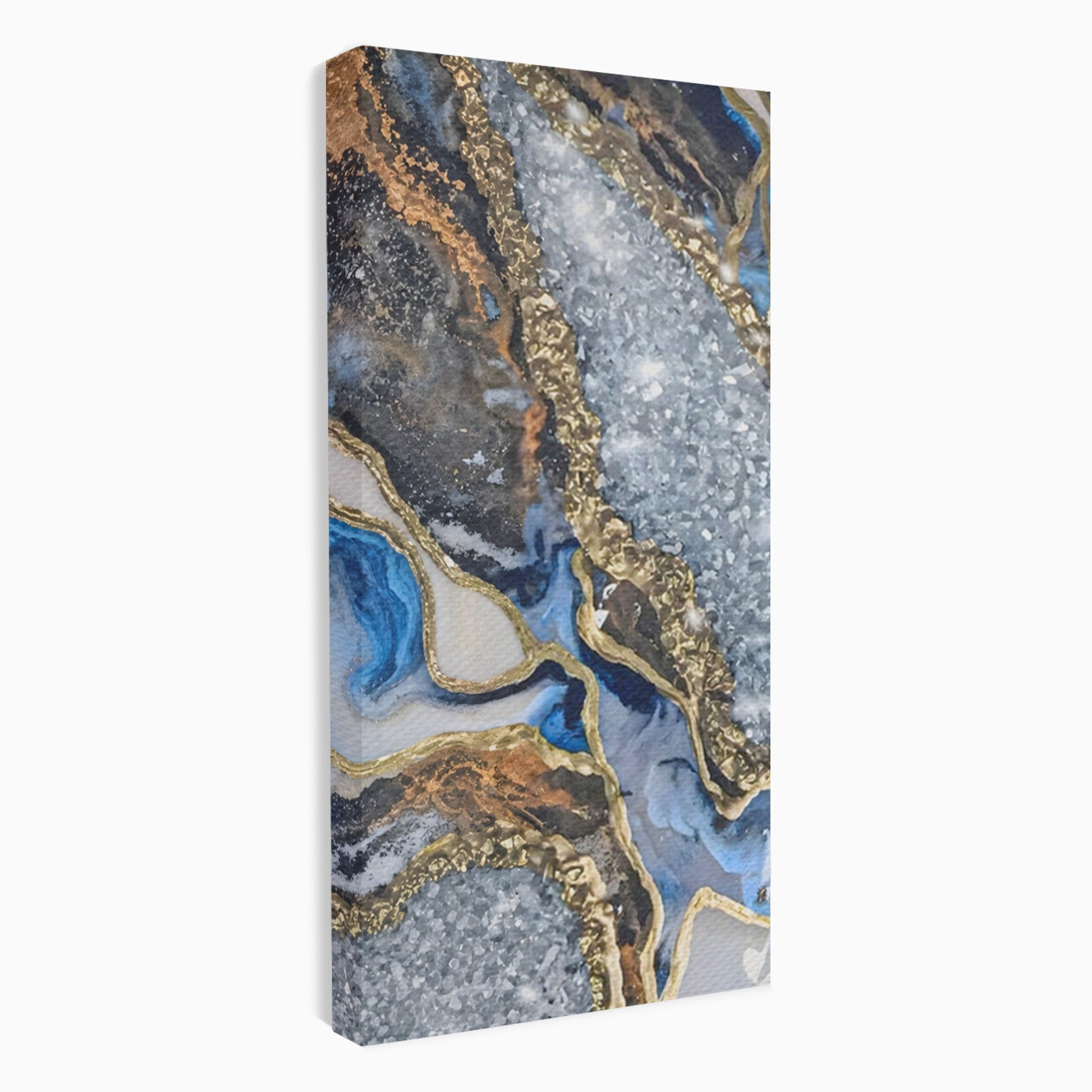 Set 2 Tablouri Canvas Premium LuxCanva® A2-1130, Marmura Albastra, Abstract, Auriu, Colorat, Arta, Culori Vibrante