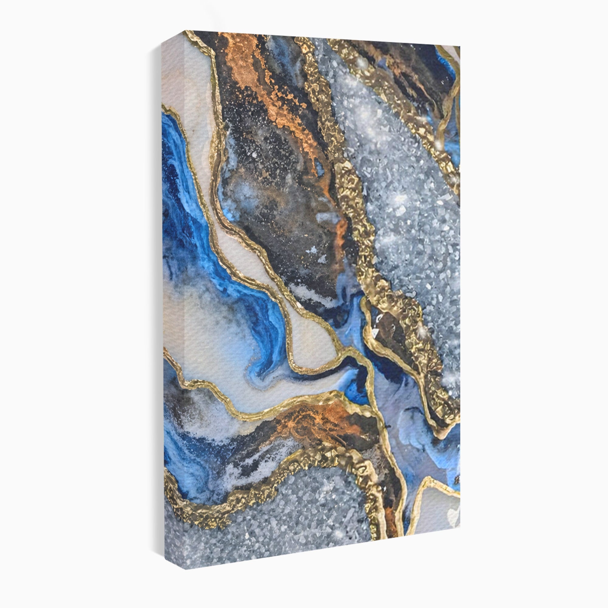 Set 2 Tablouri Canvas Premium LuxCanva® A2-1130, Marmura Albastra, Abstract, Auriu, Colorat, Arta, Culori Vibrante