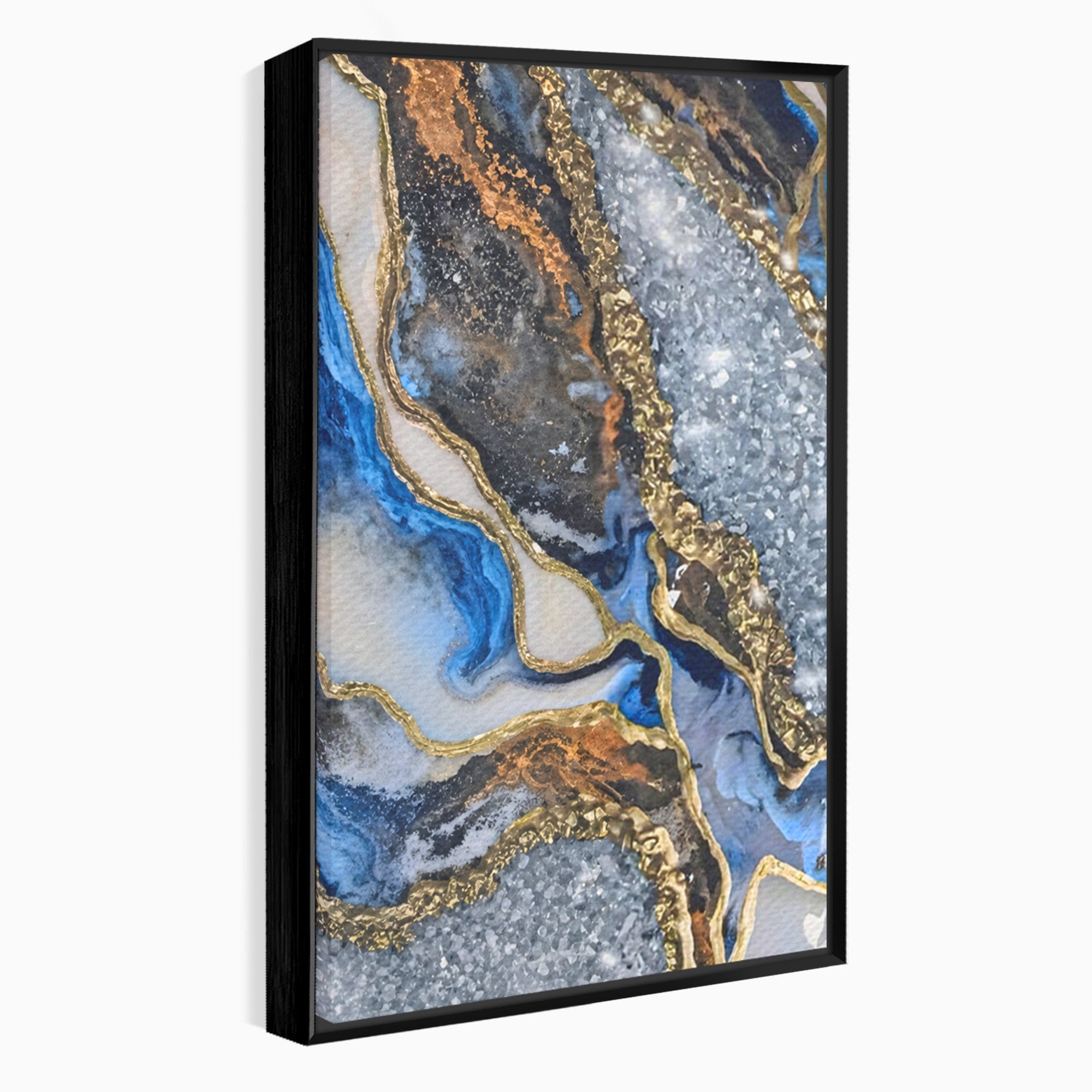 Set 2 Tablouri Canvas Premium LuxCanva® A2-1130, Marmura Albastra, Abstract, Auriu, Colorat, Arta, Culori Vibrante