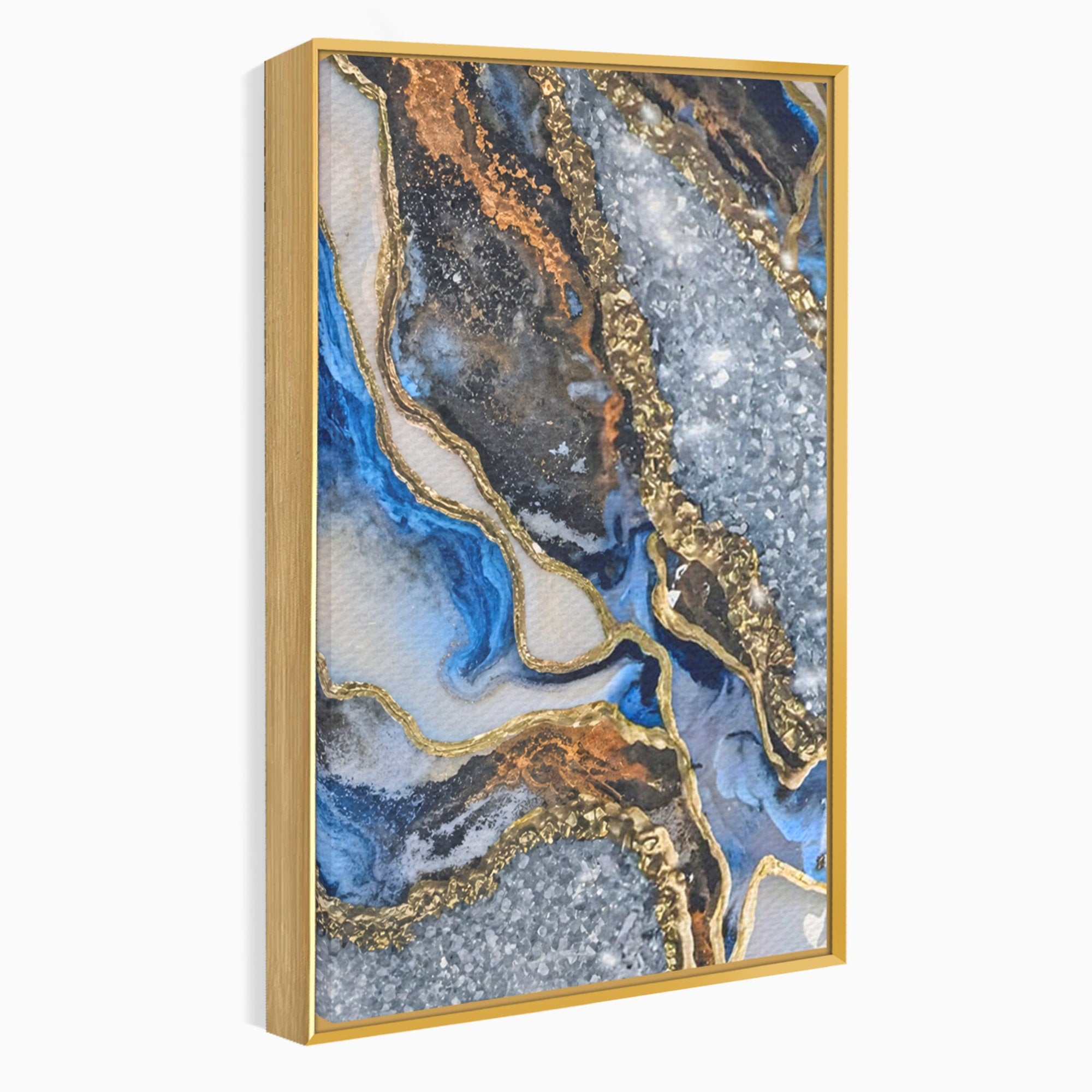 Set 2 Tablouri Canvas Premium LuxCanva® A2-1130, Marmura Albastra, Abstract, Auriu, Colorat, Arta, Culori Vibrante