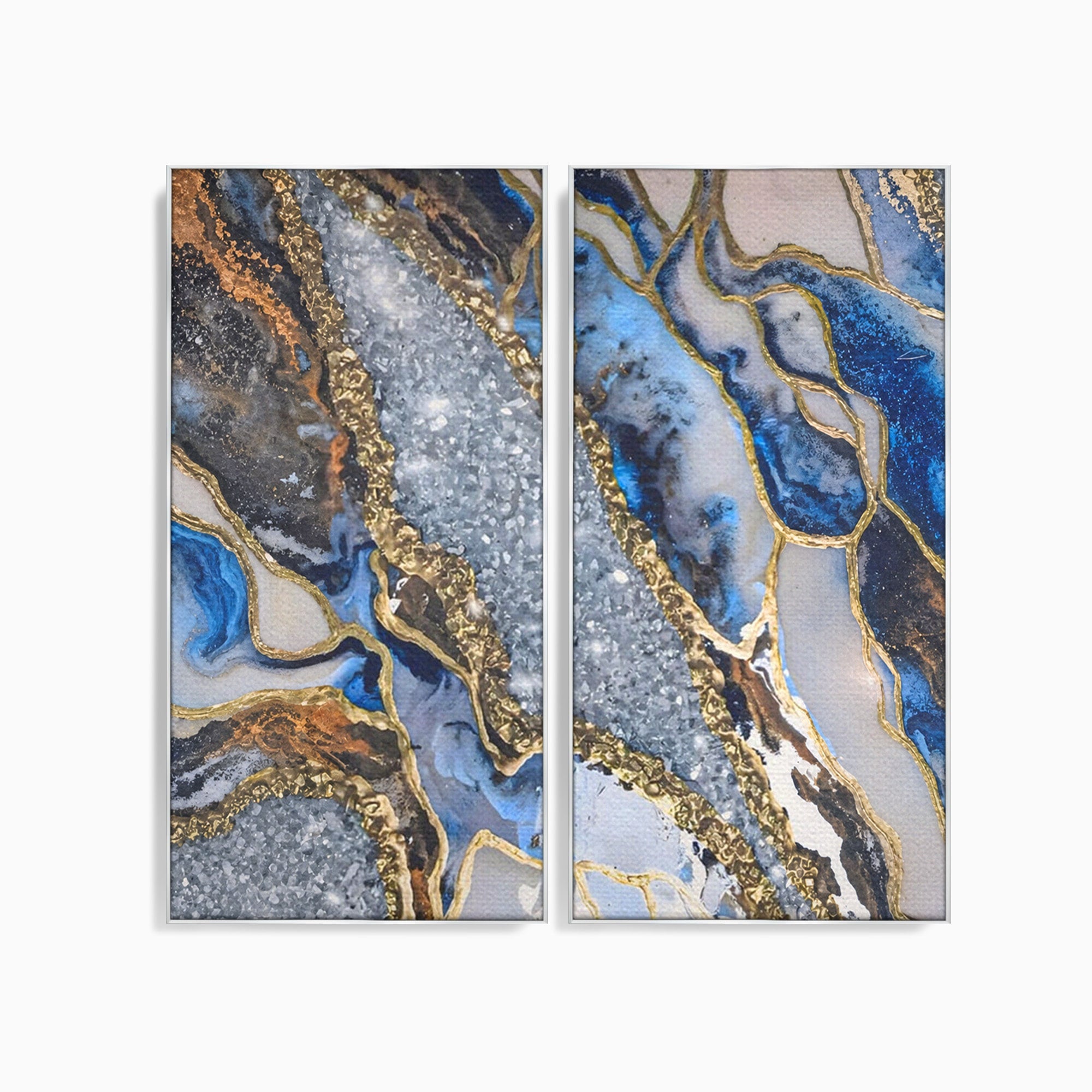 Set 2 Tablouri Canvas Premium LuxCanva® A2-1130, Marmura Albastra, Abstract, Auriu, Colorat, Arta, Culori Vibrante