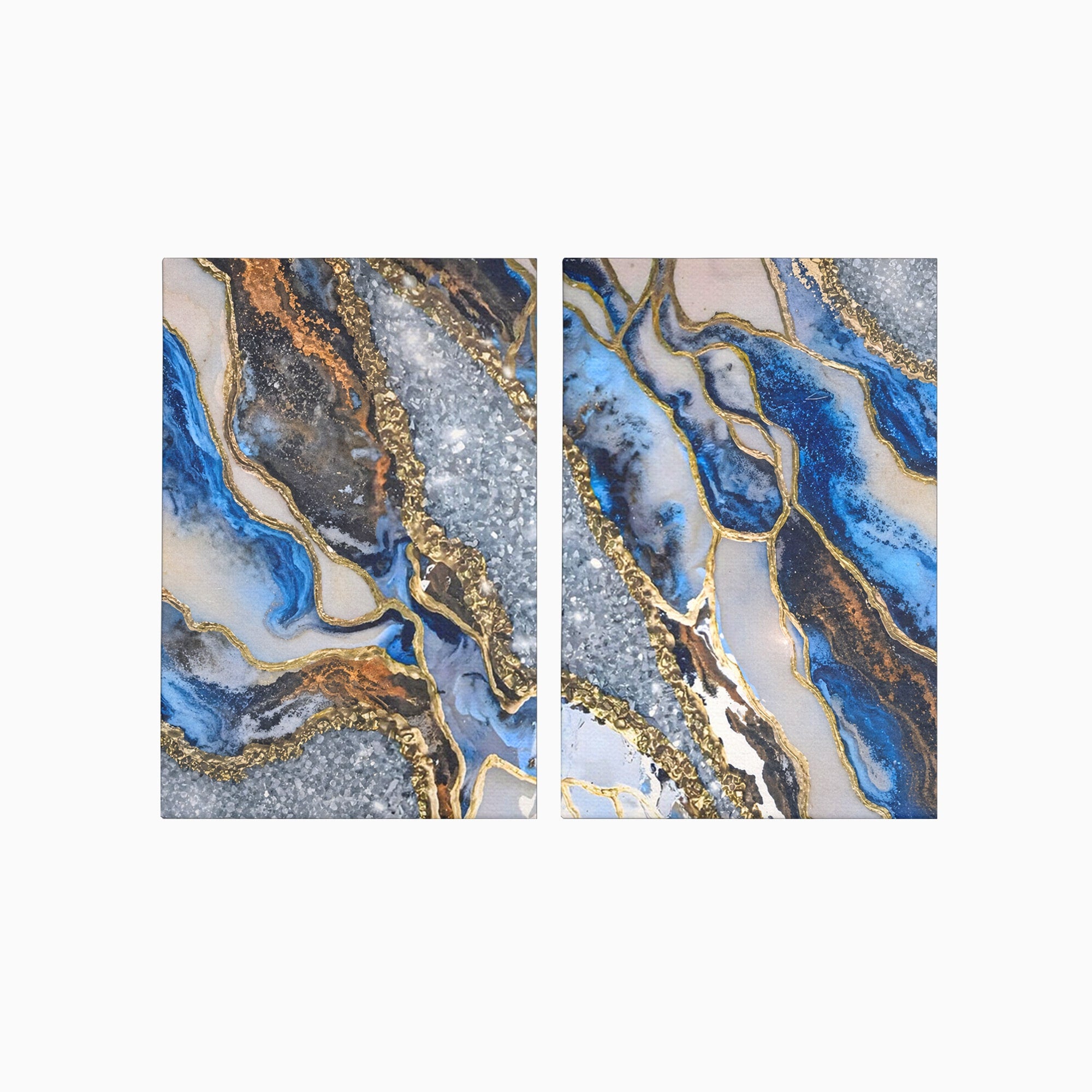 Set 2 Tablouri Canvas Premium LuxCanva® A2-1130, Marmura Albastra, Abstract, Auriu, Colorat, Arta, Culori Vibrante