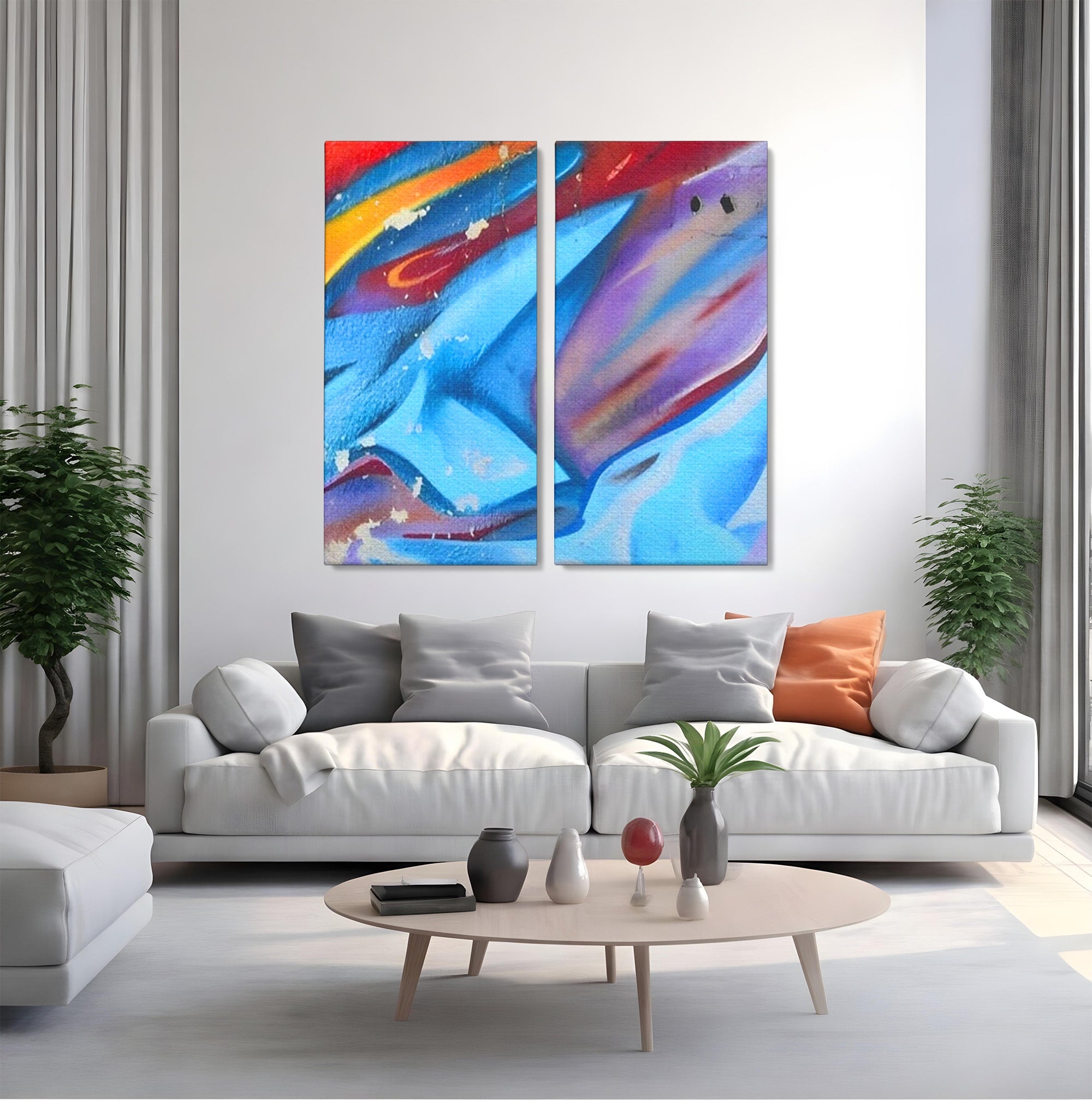 Set 2 Tablouri Canvas Premium LuxCanva® A2-1174, Colorful Graffiti, Graffiti, Multicolor, Birou, Culori Vibrante