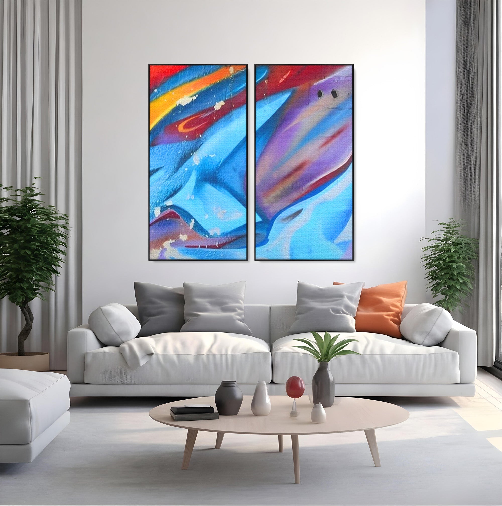 Set 2 Tablouri Canvas Premium LuxCanva® A2-1174, Colorful Graffiti, Graffiti, Multicolor, Birou, Culori Vibrante
