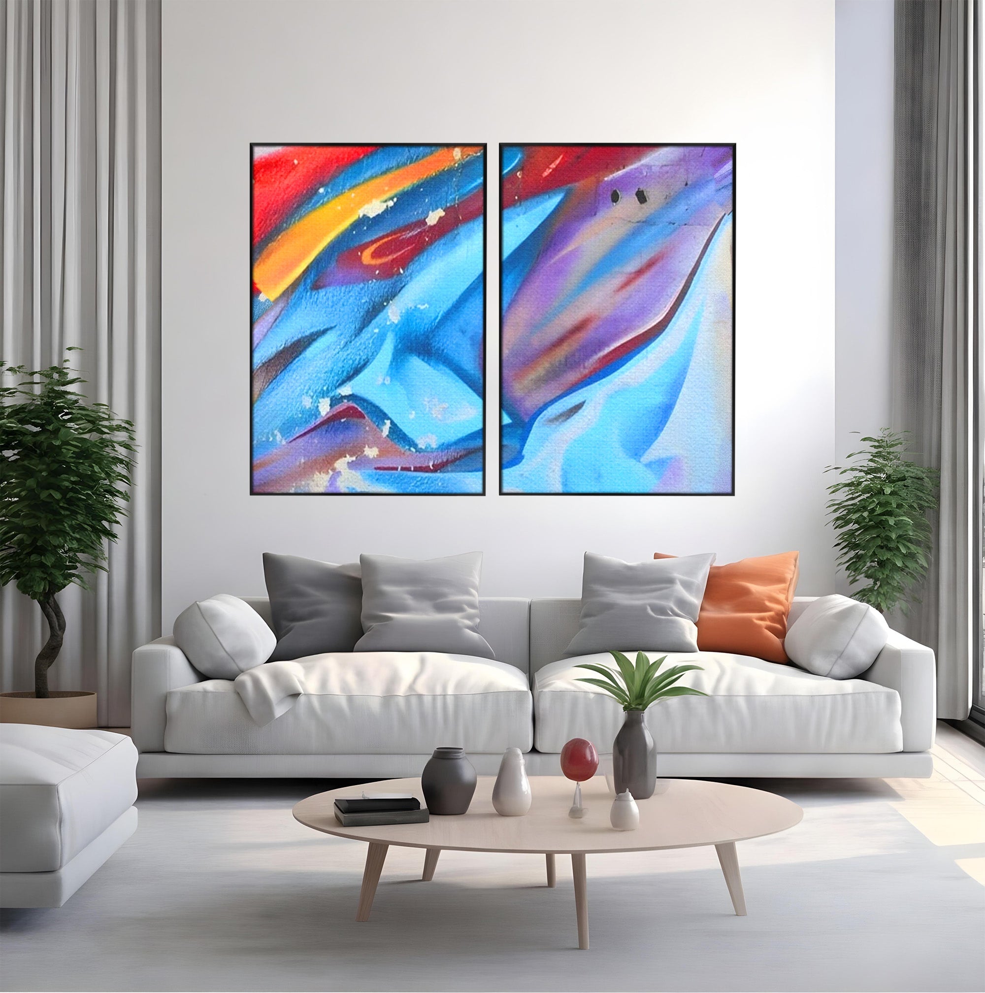 Set 2 Tablouri Canvas Premium LuxCanva® A2-1174, Colorful Graffiti, Graffiti, Multicolor, Birou, Culori Vibrante