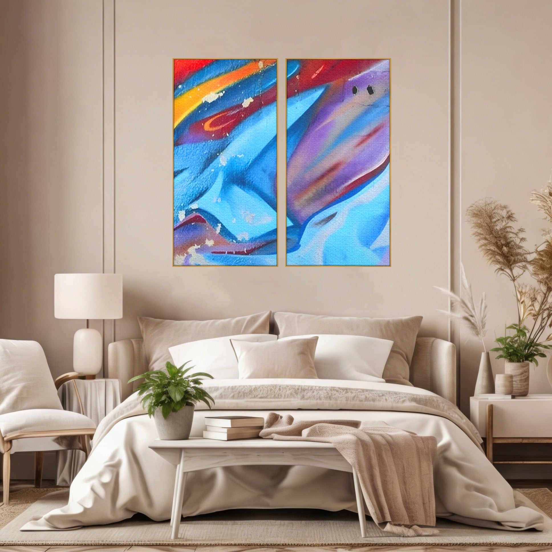 Set 2 Tablouri Canvas Premium LuxCanva® A2-1174, Colorful Graffiti, Graffiti, Multicolor, Birou, Culori Vibrante