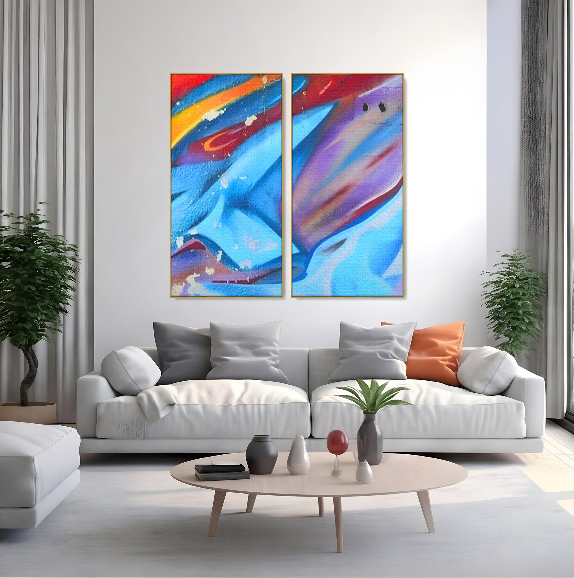 Set 2 Tablouri Canvas Premium LuxCanva® A2-1174, Colorful Graffiti, Graffiti, Multicolor, Birou, Culori Vibrante