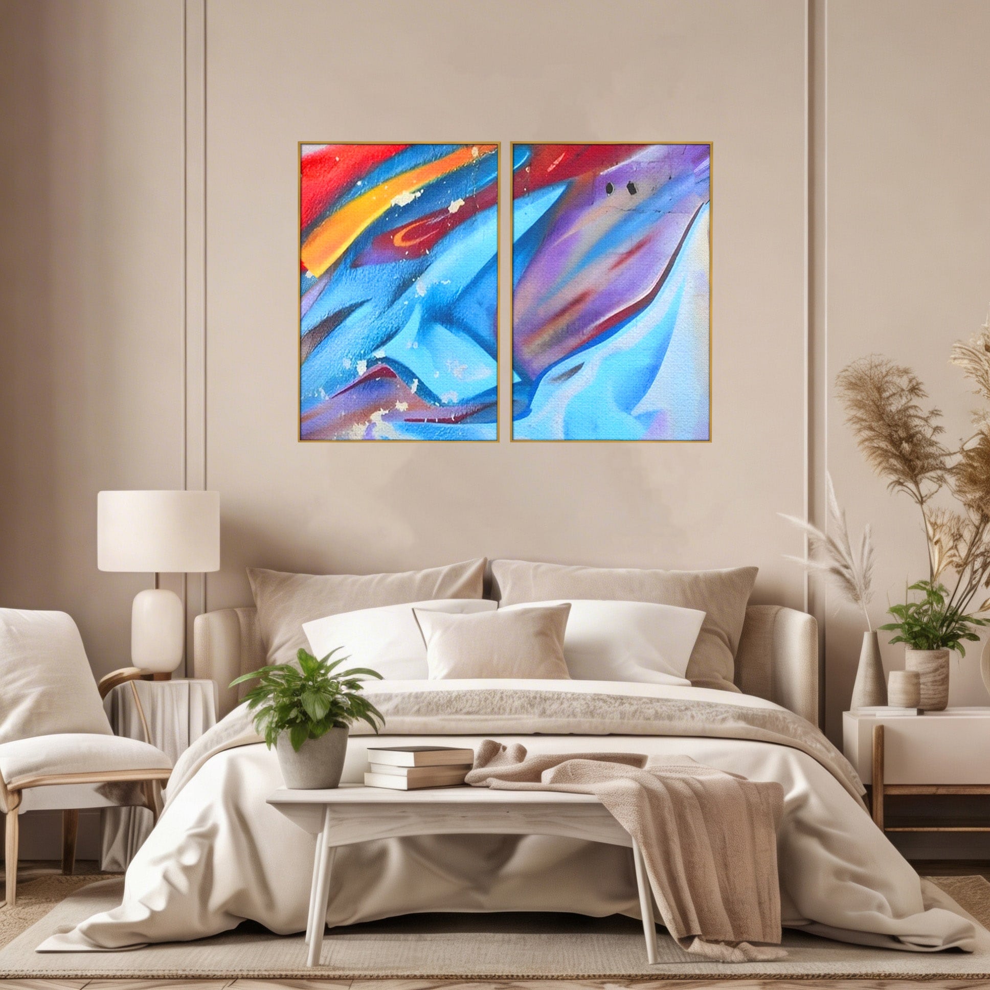 Set 2 Tablouri Canvas Premium LuxCanva® A2-1174, Colorful Graffiti, Graffiti, Multicolor, Birou, Culori Vibrante