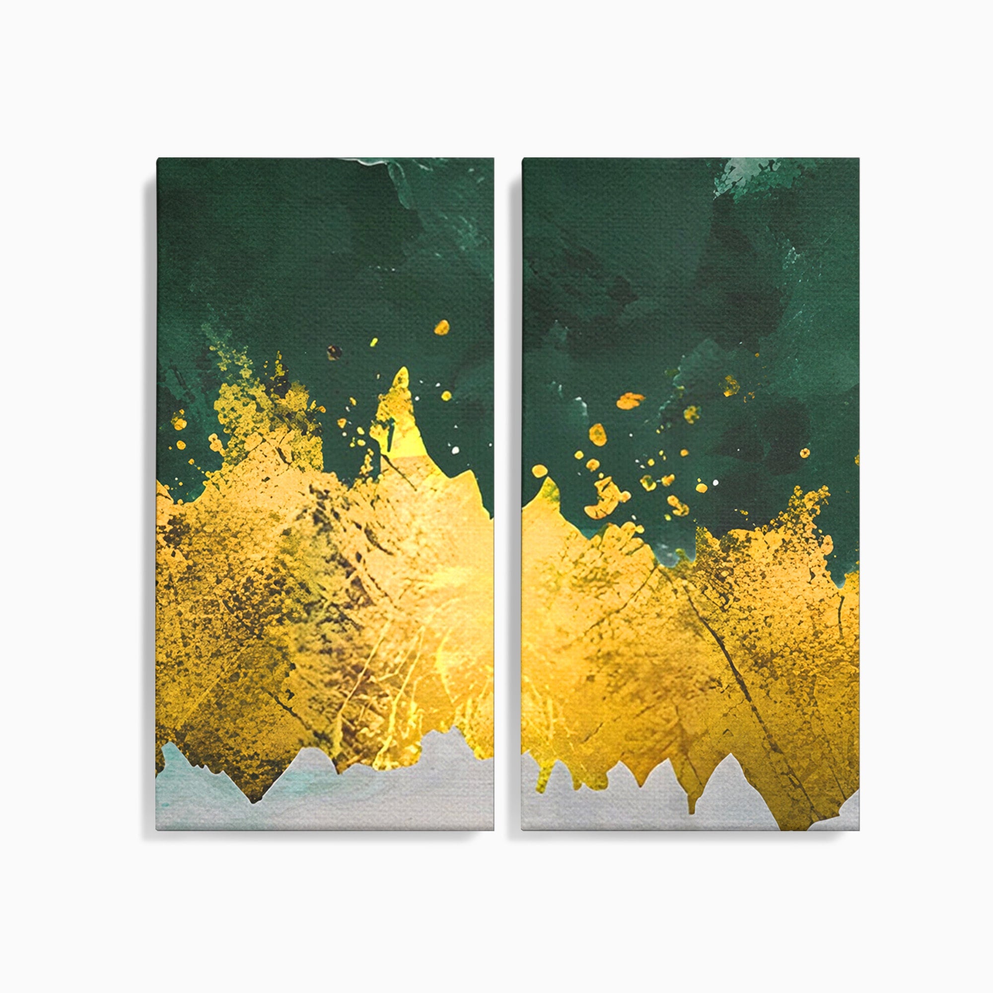 Set 2 Tablouri Canvas Premium LuxCanva® A2-1179, Green Design, Verde, Cafenea, Auriu, Culori Vibrante