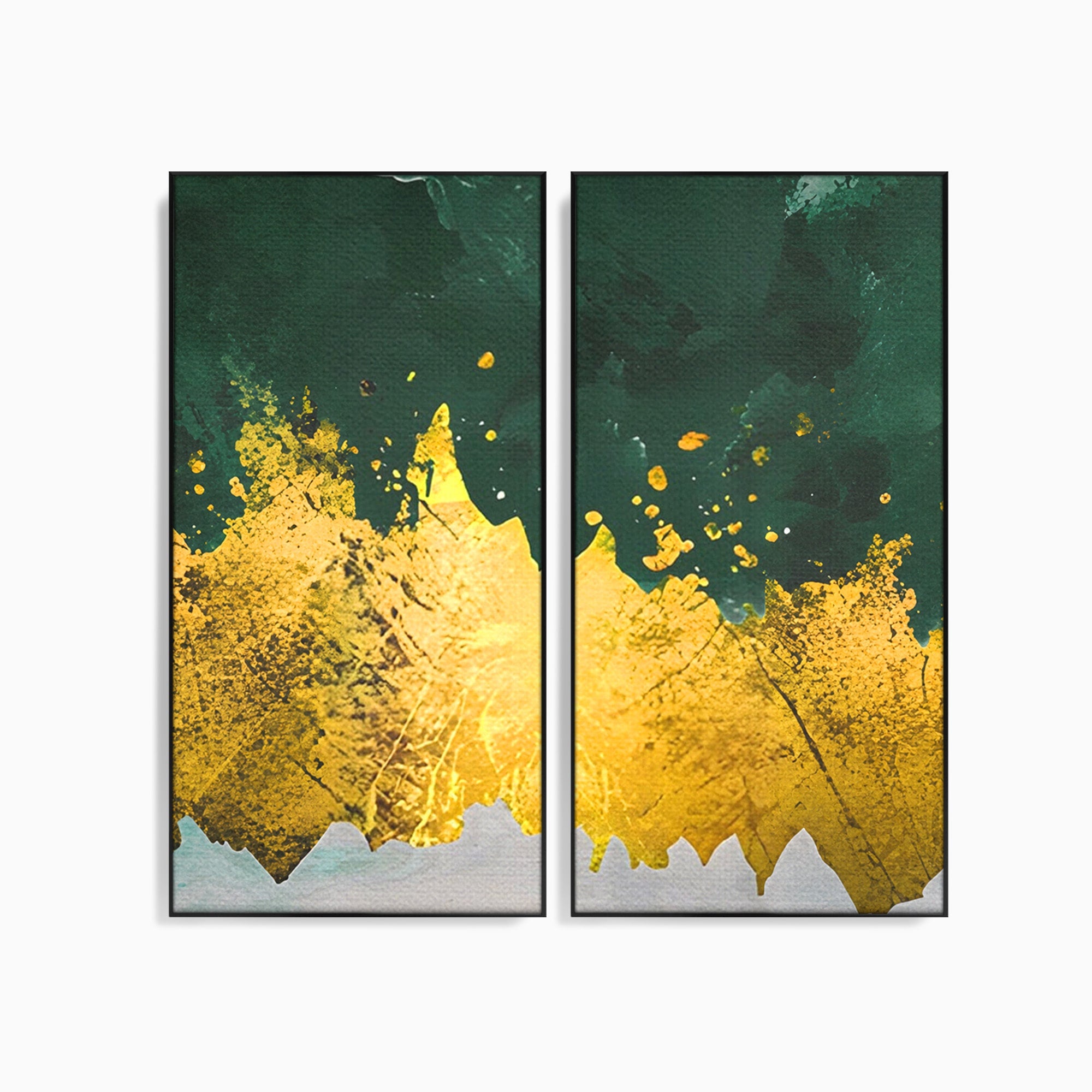 Set 2 Tablouri Canvas Premium LuxCanva® A2-1179, Green Design, Verde, Cafenea, Auriu, Culori Vibrante