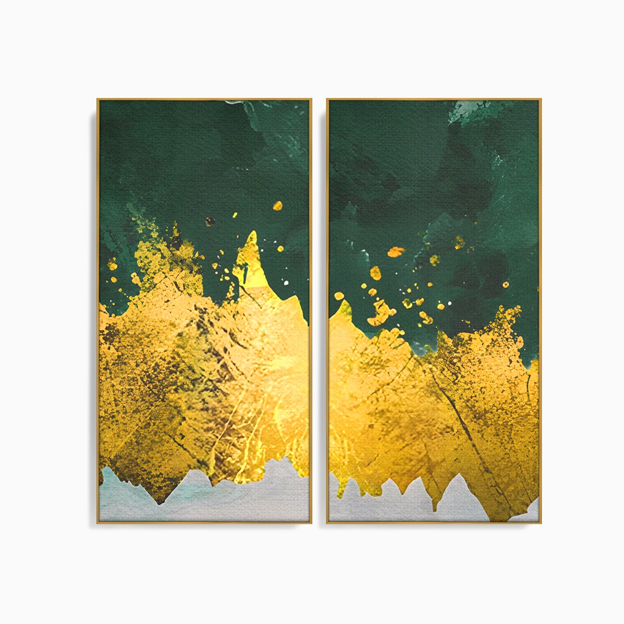 Set 2 Tablouri Canvas Premium LuxCanva® A2-1179, Green Design, Verde, Cafenea, Auriu, Culori Vibrante