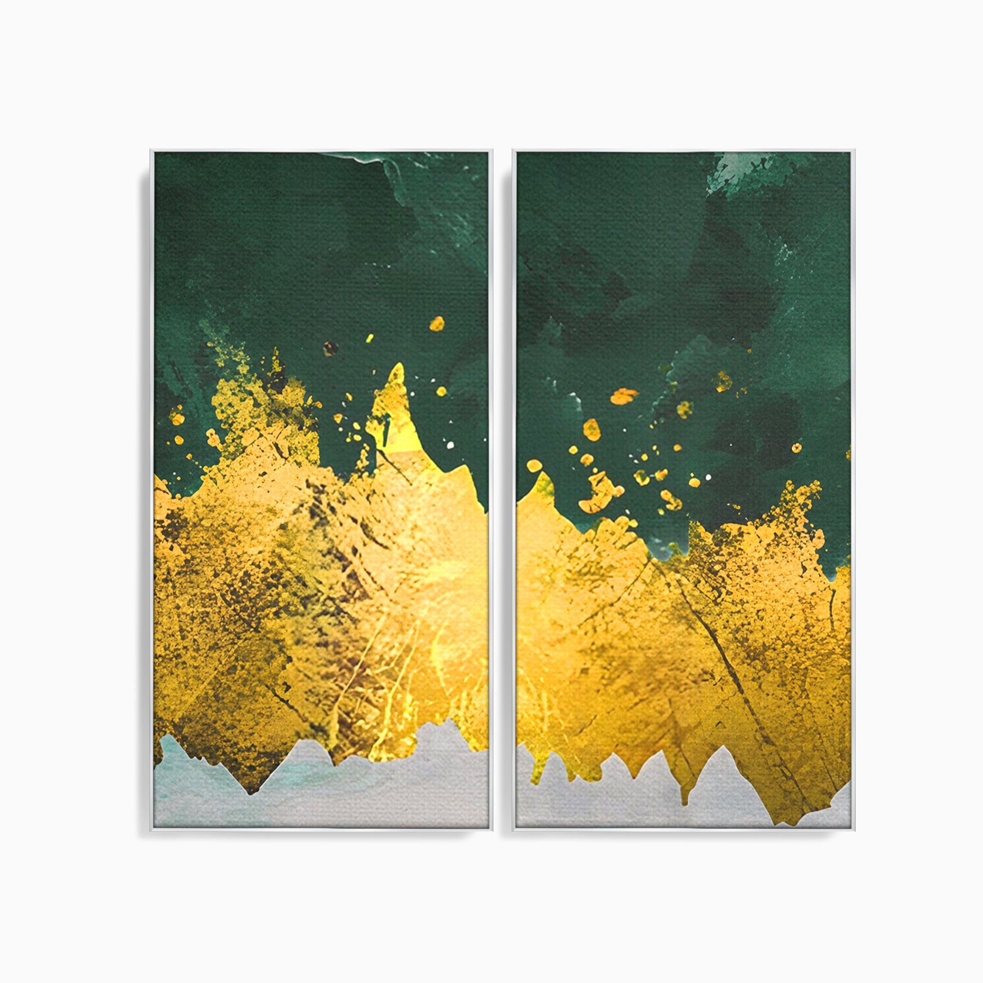 Set 2 Tablouri Canvas Premium LuxCanva® A2-1179, Green Design, Verde, Cafenea, Auriu, Culori Vibrante