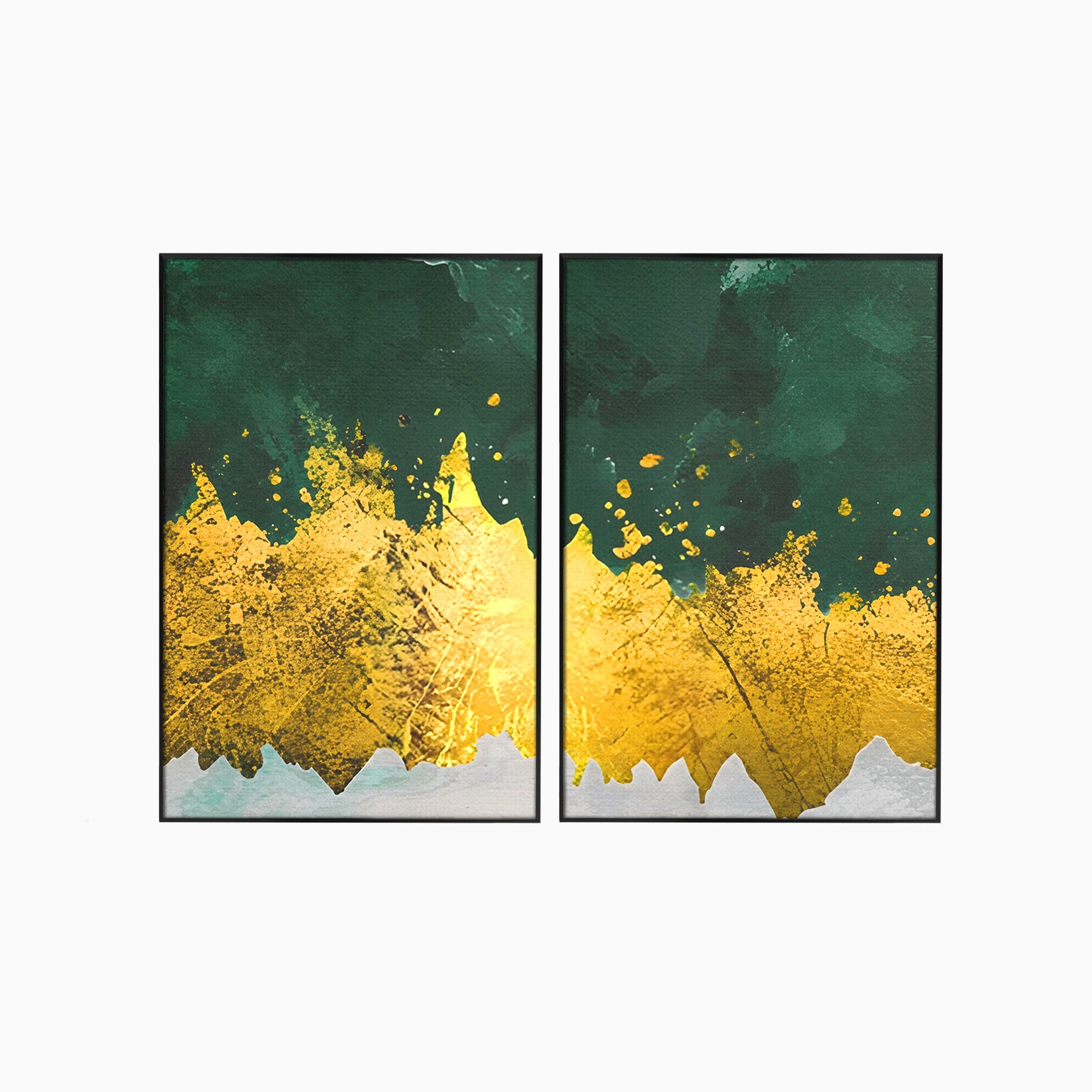 Set 2 Tablouri Canvas Premium LuxCanva® A2-1179, Green Design, Verde, Cafenea, Auriu, Culori Vibrante