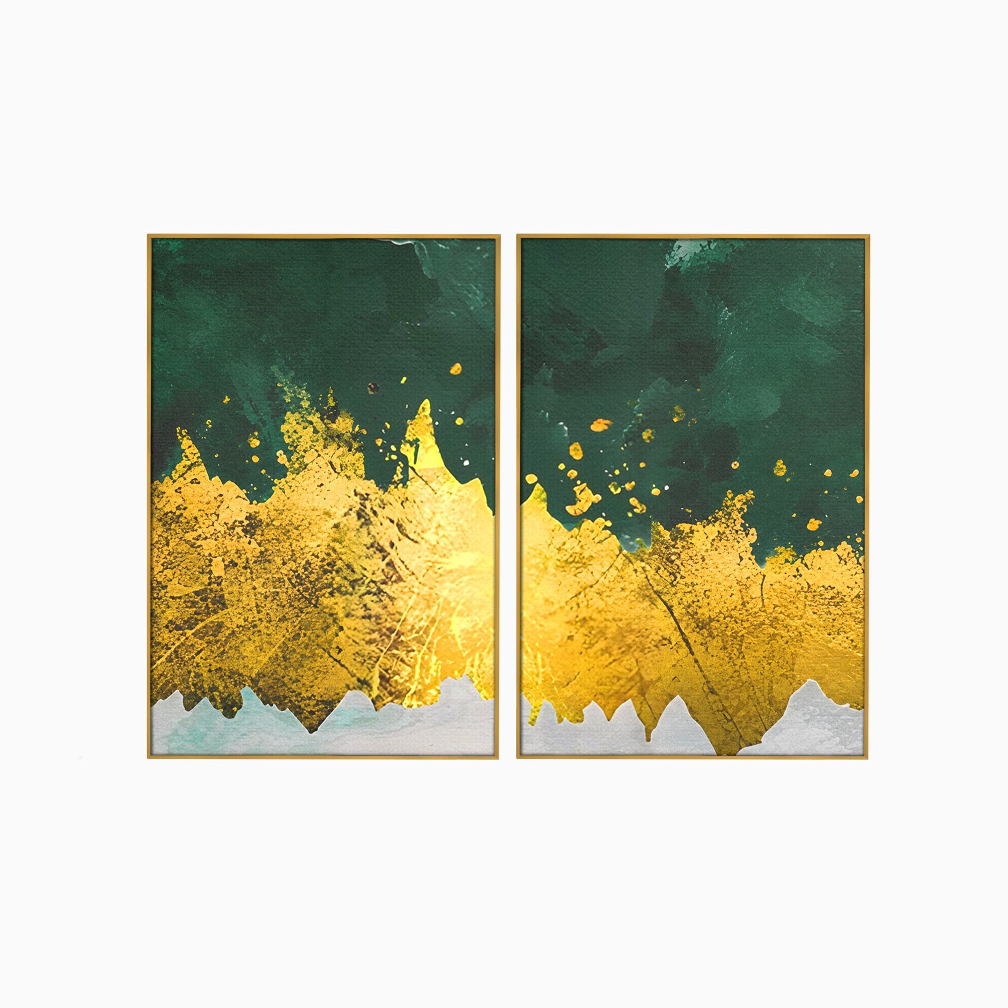 Set 2 Tablouri Canvas Premium LuxCanva® A2-1179, Green Design, Verde, Cafenea, Auriu, Culori Vibrante