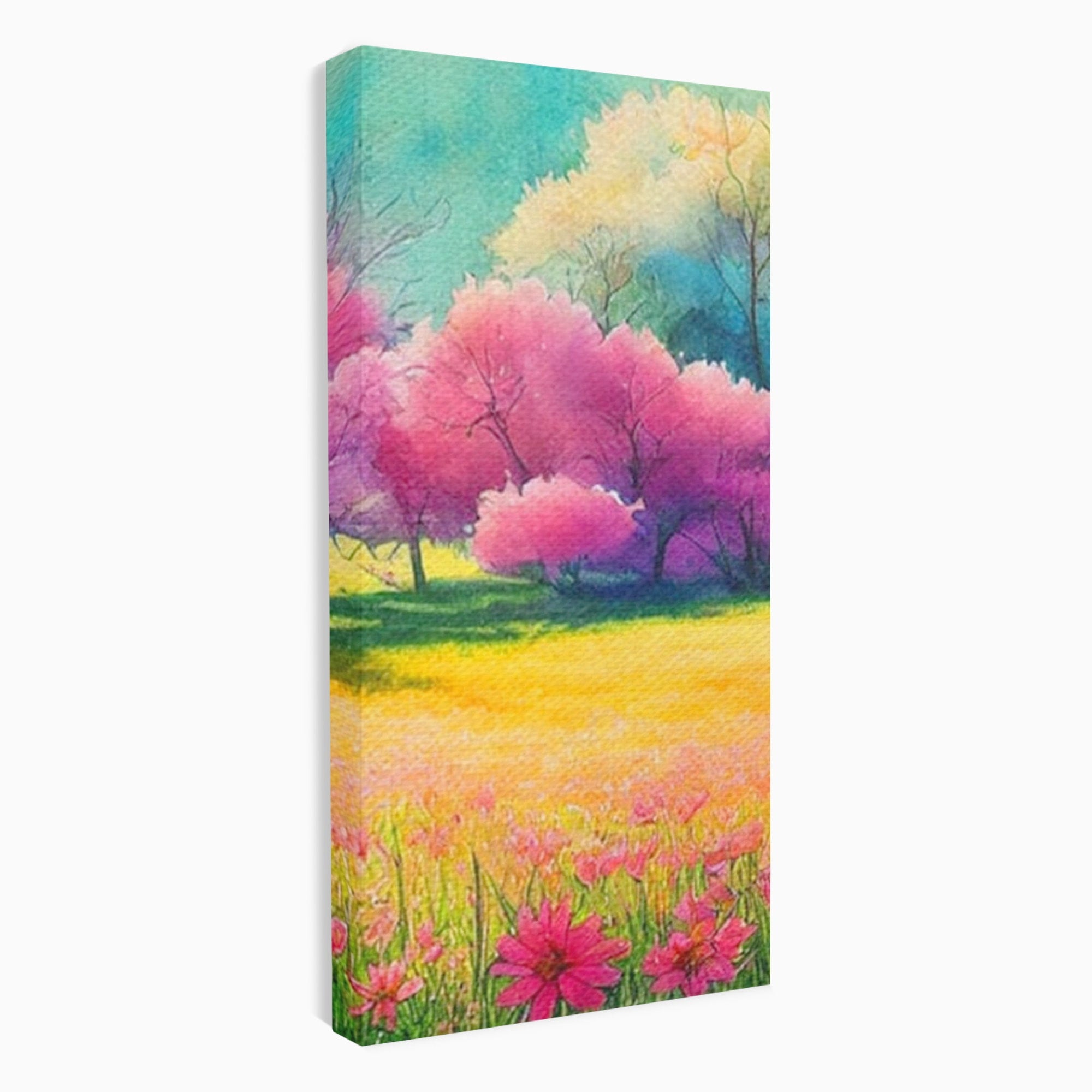 Set 2 Tablouri Canvas Premium LuxCanva® A2-1277, Copaci Roz, Living, Flori, Campie, Arbori, Cer, Dormitor, Culori Vibrante