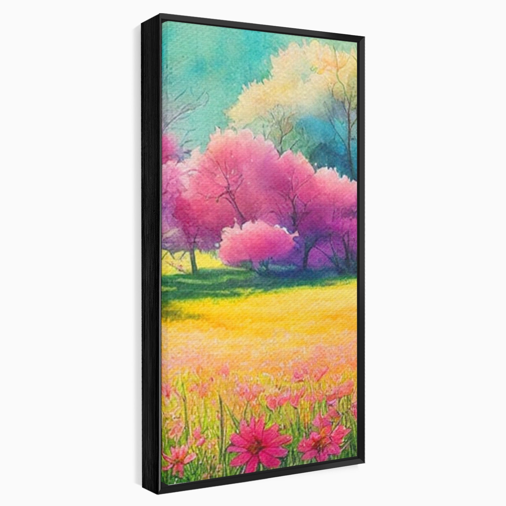 Set 2 Tablouri Canvas Premium LuxCanva® A2-1277, Copaci Roz, Living, Flori, Campie, Arbori, Cer, Dormitor, Culori Vibrante