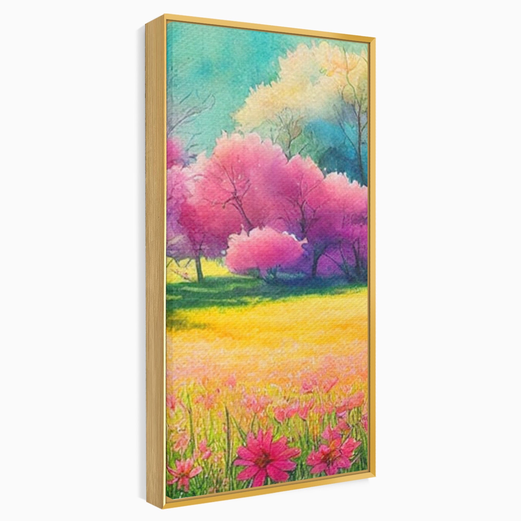 Set 2 Tablouri Canvas Premium LuxCanva® A2-1277, Copaci Roz, Living, Flori, Campie, Arbori, Cer, Dormitor, Culori Vibrante